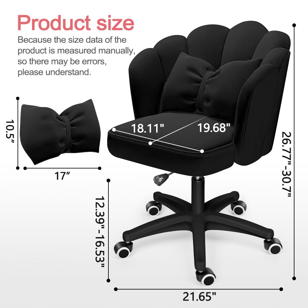 Elegant Velvet Butterfly Desk Chair with Bow Cushion - Pink Petal Home Office Chair for Women, Makeup Vanity Chair, Computer Task Chair | Perfect for Bedroom, Study Room & Home Office Workspace