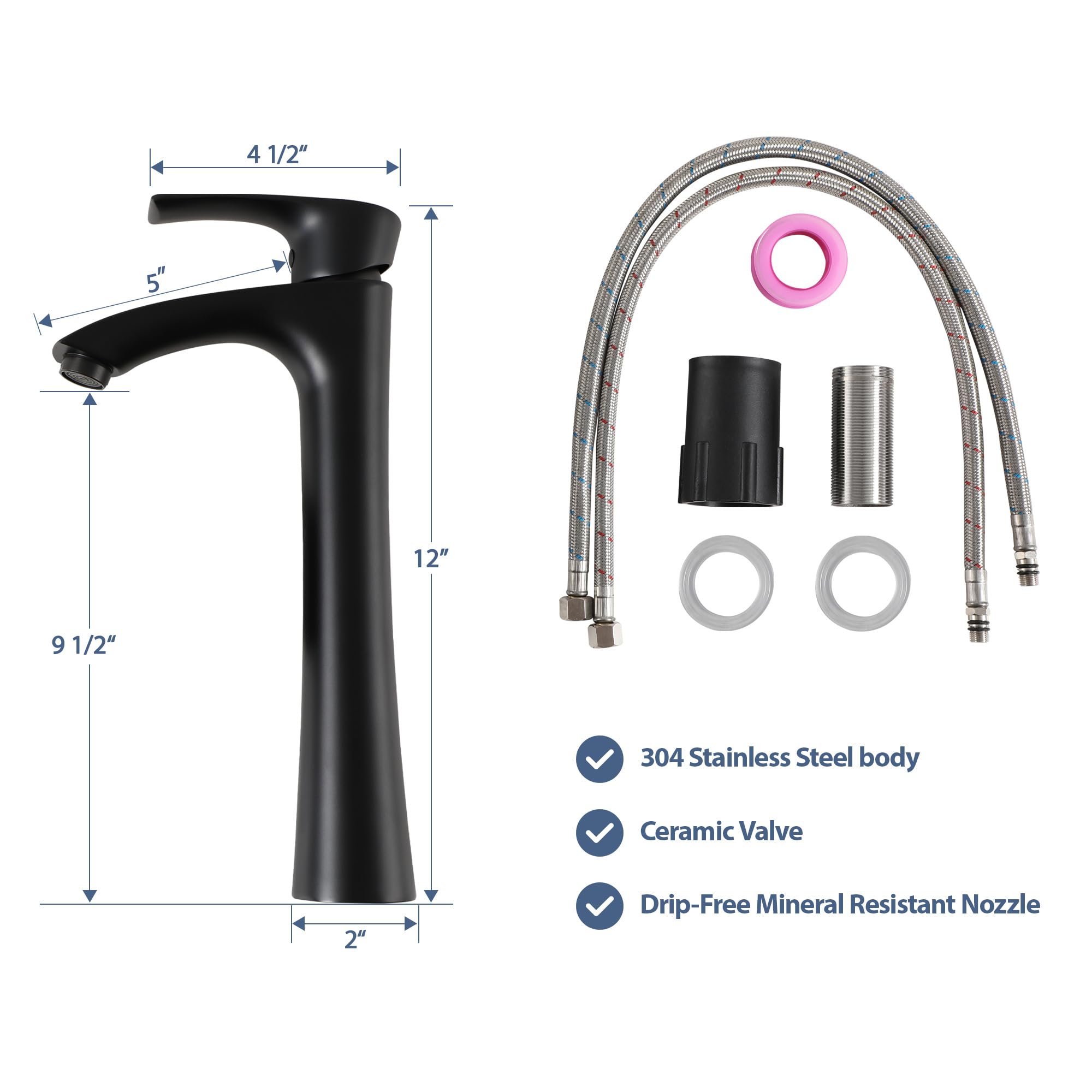 Lordear 19x15 Inch White Ceramic Porcelain Vessel Sink with Matte Black Single Handle Faucet - Above Counter Rectangular Bathroom Sink Combo for Modern & Contemporary Vanities