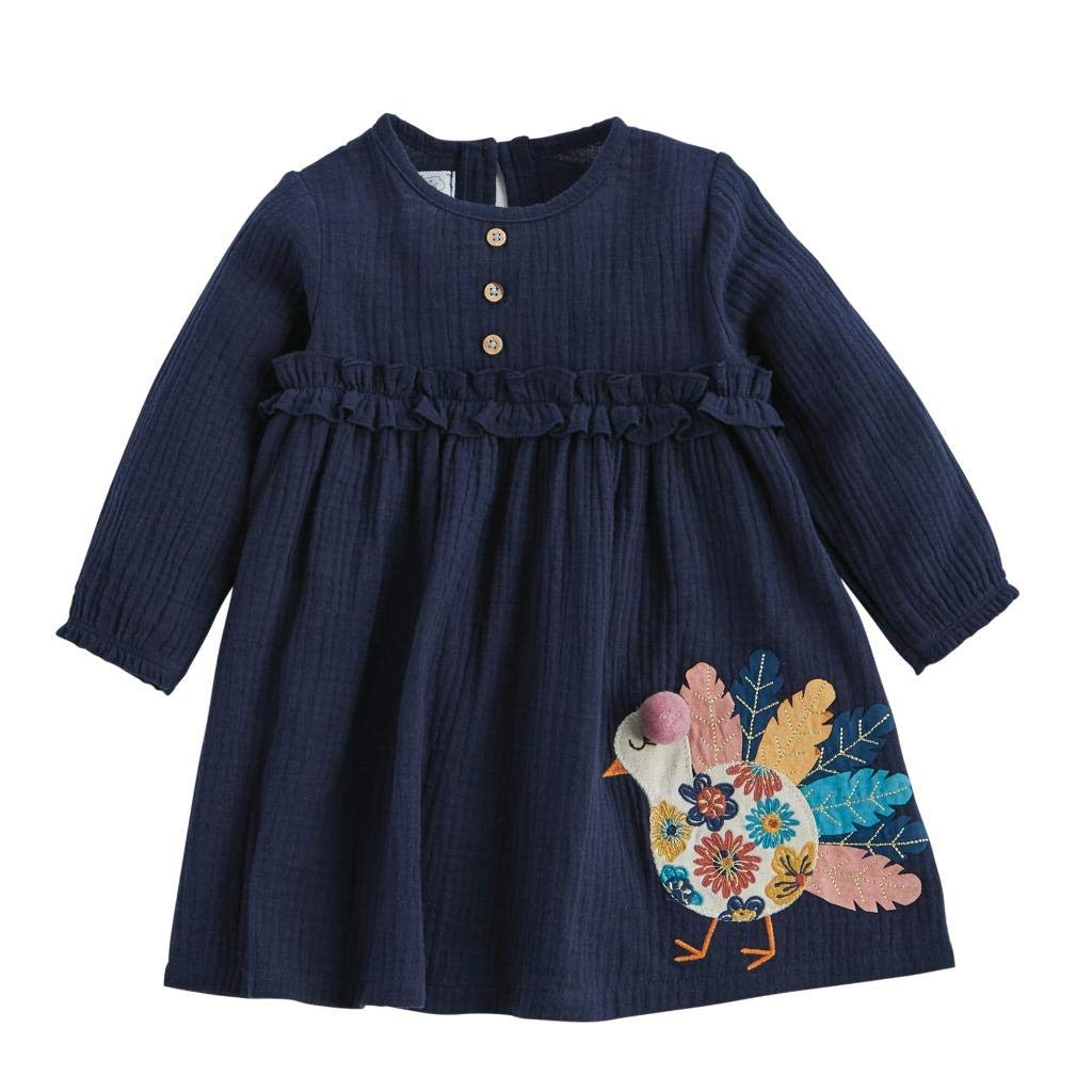 Mud Pie Baby Girls' Long Sleeve Cotton Dress - Soft & Comfortable Outfit for Toddlers - Perfect for Birthday Parties, Family Photos & Everyday Wear