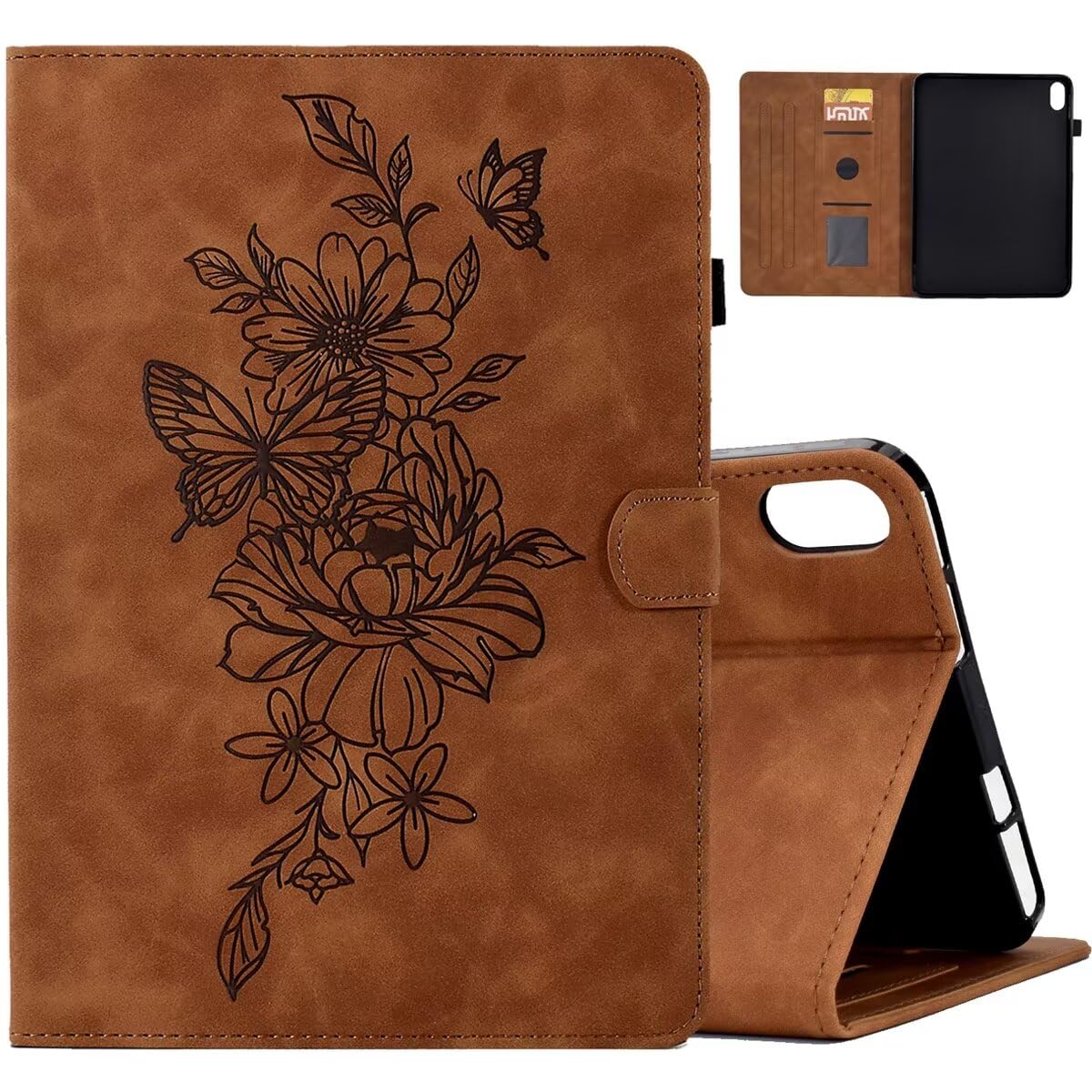 MonsDirect Premium Leather Case for iPad Mini 6 (2021) 8.3 Inch - Soft Suede Multi-Angle Stand Cover with Auto Wake/Sleep, Pen Holder & Card Slots - Perfect for Work, Travel & Home Use (Brown)