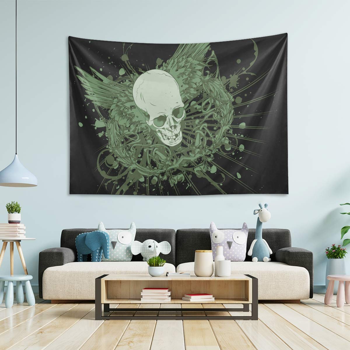 Gothic Skull Wings Tapestry Wall Hanging - Large 60x50 Inch Dark Decor for Bedroom, Living Room & Dorm - Perfect for Gothic, Punk & Halloween Room Decorations