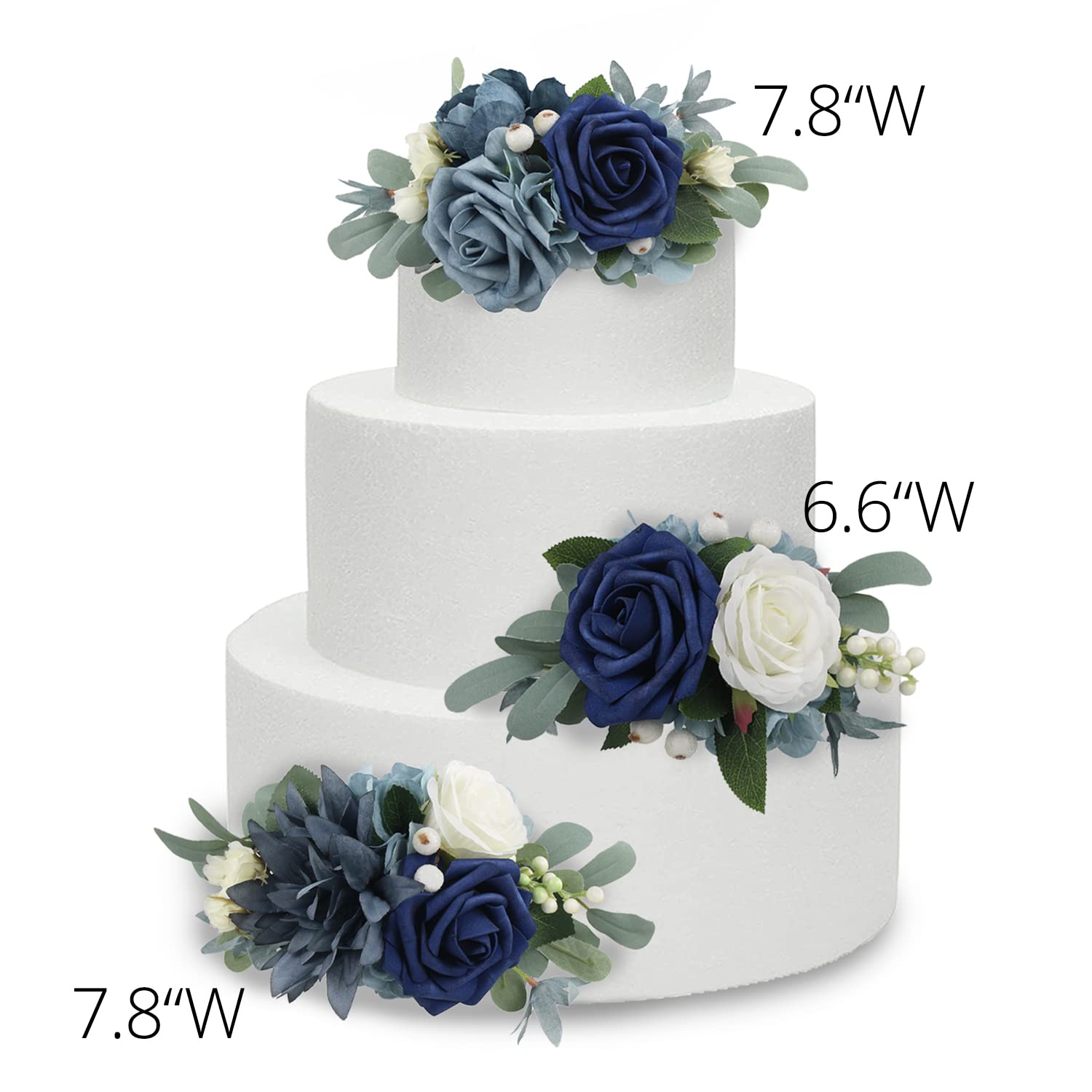 Rinlong 3Pcs Navy Blue Pre-made Cake Toppers - Edible Flower Cake Decorations for Wedding, Birthday, Baptism Party & Special Occasions | Perfect for DIY Cake Decorating & Dessert Presentation