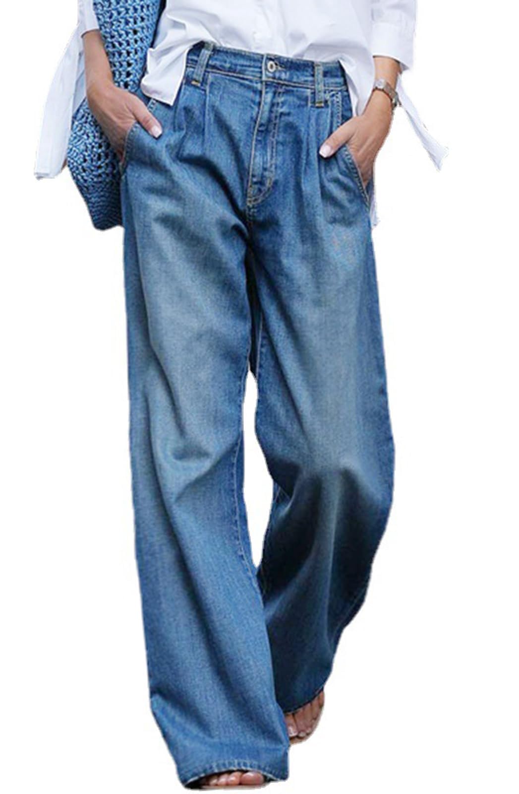 CHARTOU Women's Loose Wide Leg Denim Jeans - High Waisted Palazzo Flare Pants for Casual & Lounge Wear | Perfect for Work, Travel & Everyday Comfort