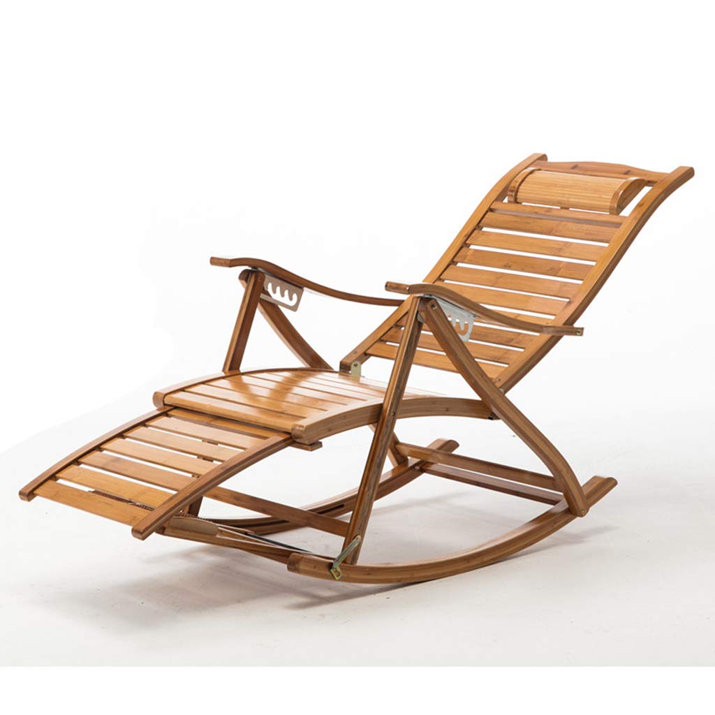 Premium Bamboo Rocking Chair with Foot Massage - Foldable, Adjustable & Portable Reclining Sun Lounger for Outdoor Relaxation, Backyard, Beach & Patio Use