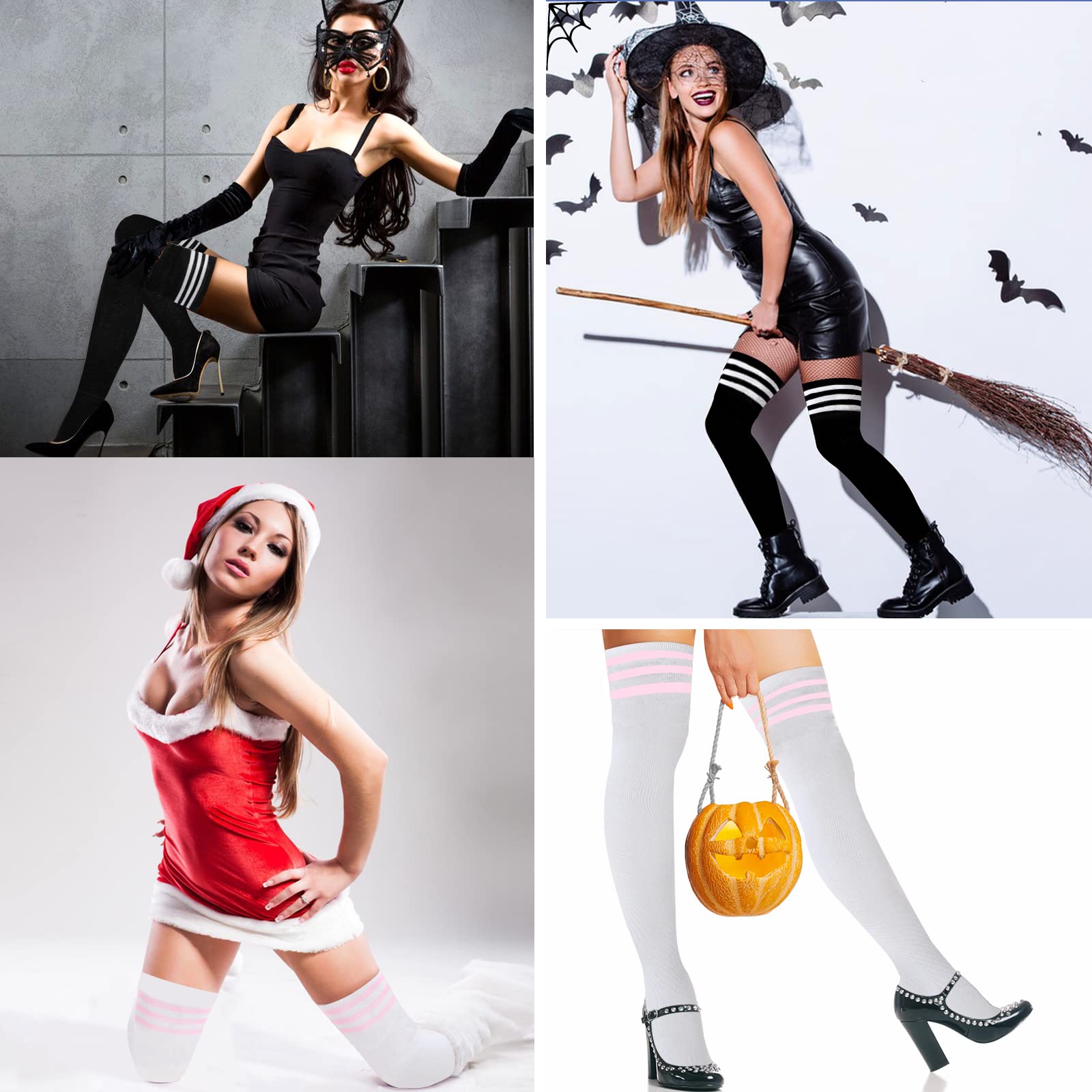 YOGINGO 2 PCS Thigh High Socks for Women - Cotton Striped Over Knee Socks for Daily Wear & Cosplay