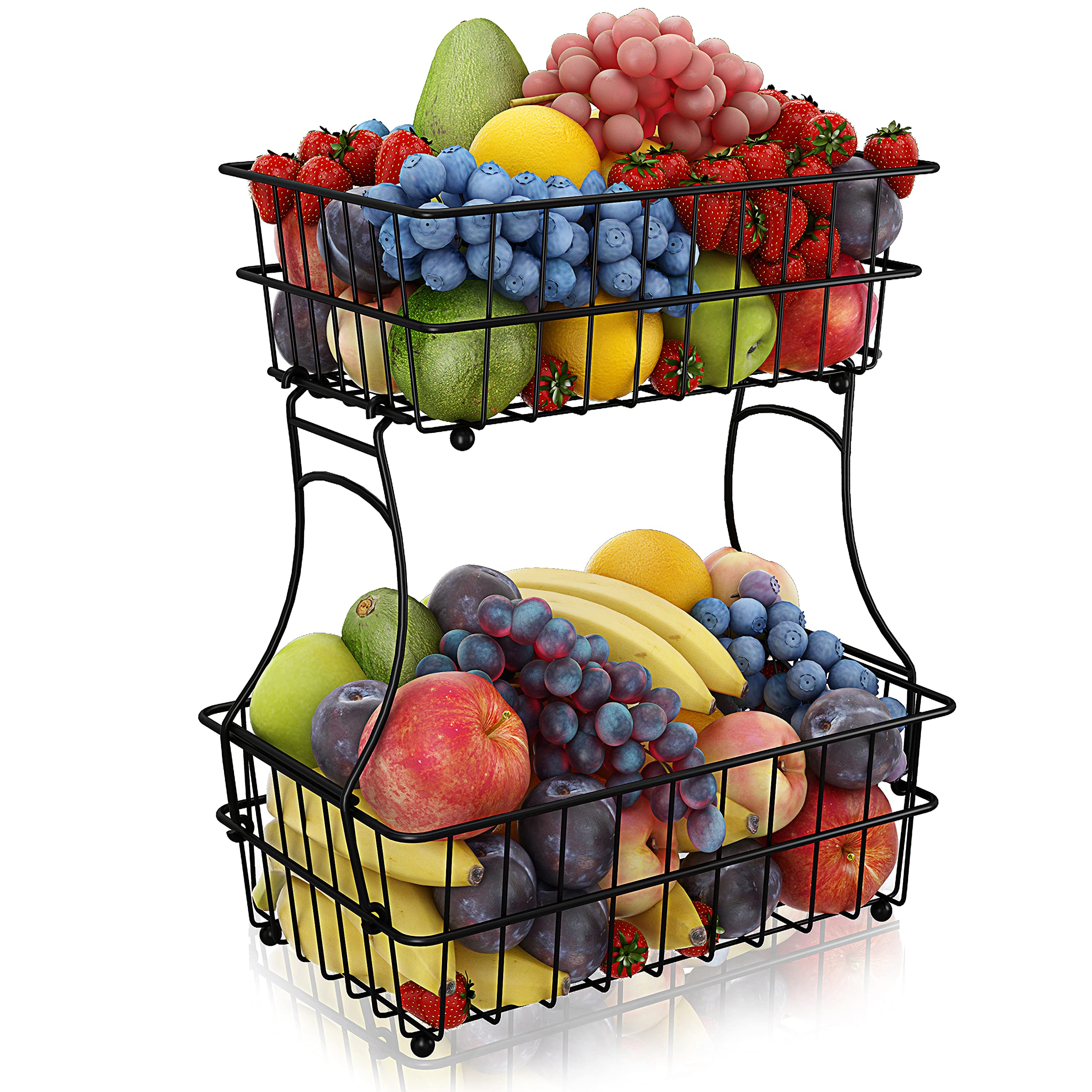 Qifaz 2-Tier Detachable Metal Fruit Basket - Kitchen Counter Organizer for Fruits, Bread & Bathroom Storage | Rust-Free Design with No Screws Needed | Perfect for Pantry, Dining Table & Small Space Organization
