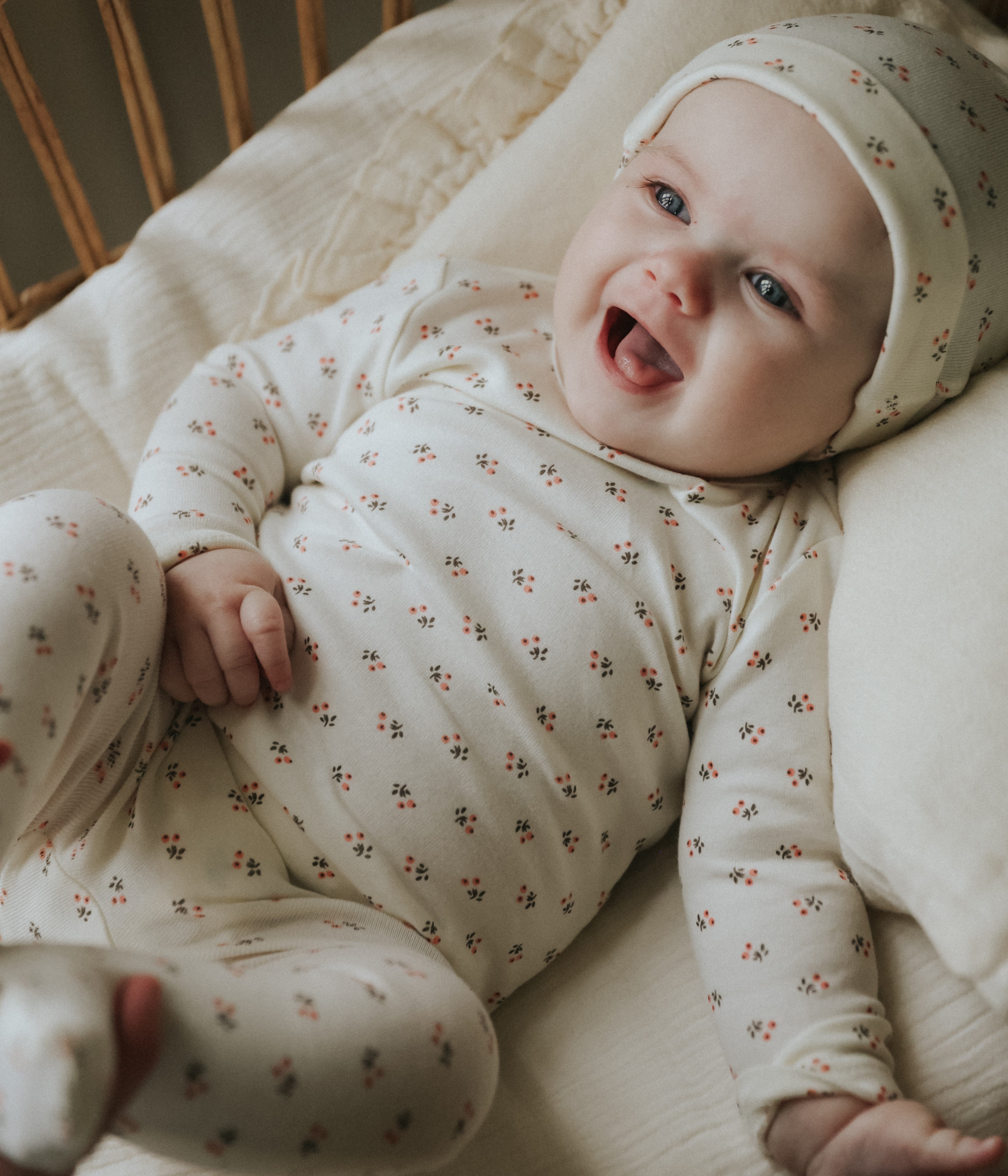 Mema Knits Fusion Coral Bud Footie & Beanie Set - Soft Baby Socks and Hat for Newborns - Perfect for Photo Shoots, Gifts, and Everyday Comfort