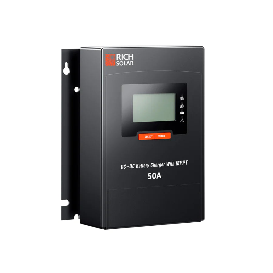 Rich Solar 50 Amp MPPT DC to DC Lithium Battery Charger for RVs, Boats & Off-Grid Solar Systems - Fast Alternator Charging Solution