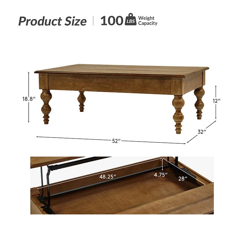 Lift Top Storage Ottoman Coffee Table with 4 Legs - Cynthia Multifunctional Furniture for Living Room, Bedroom & Home Decor