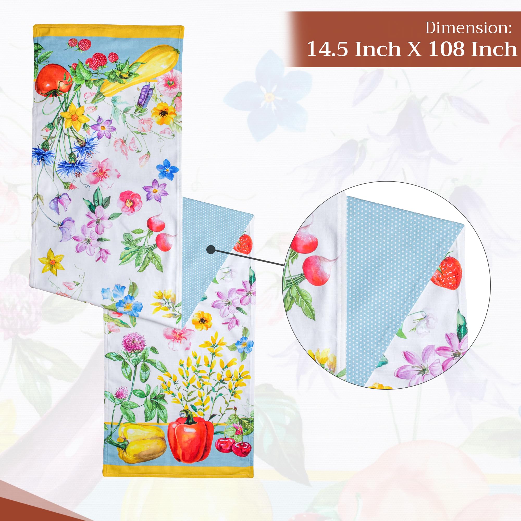 Maison d'Hermine 100% Cotton Double Layer Easter Table Runner - 108 Inch Long Giverny Floral Design (14.5