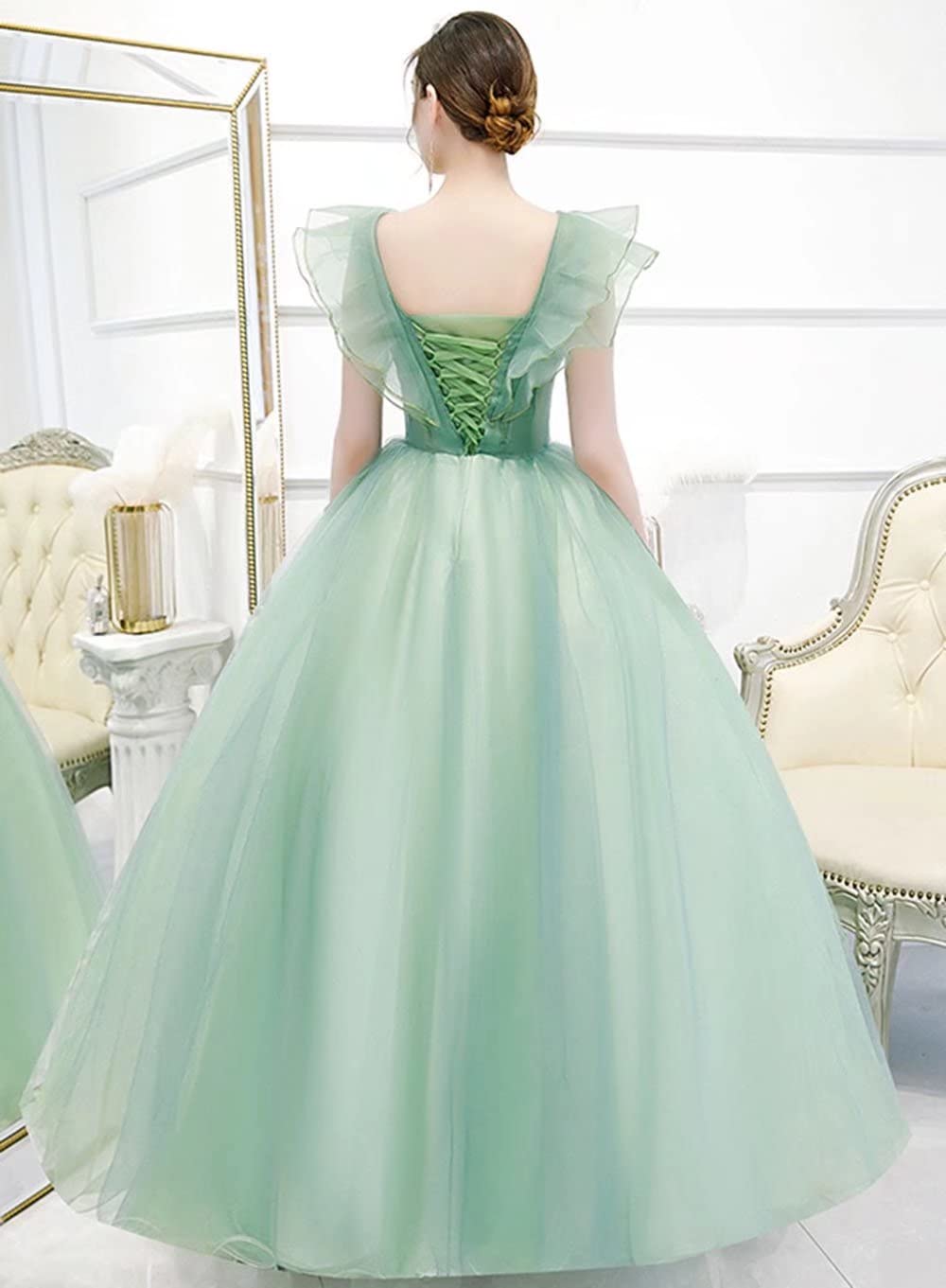 FTBY Women's Long Tulle Ball Gown - V Neck Plus Size Prom Dress with Applique for Quinceañera, Wedding & Special Occasions | Elegant Formal Evening Gown for Parties & Dances