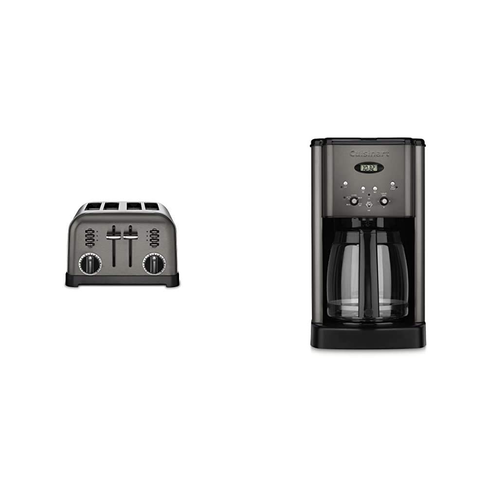 Cuisinart CPT-180BKS 4-Slice Toaster & DCC-1200 12-Cup Coffee Maker Combo - Black Stainless Steel - Perfect for Breakfast & Kitchen Countertop