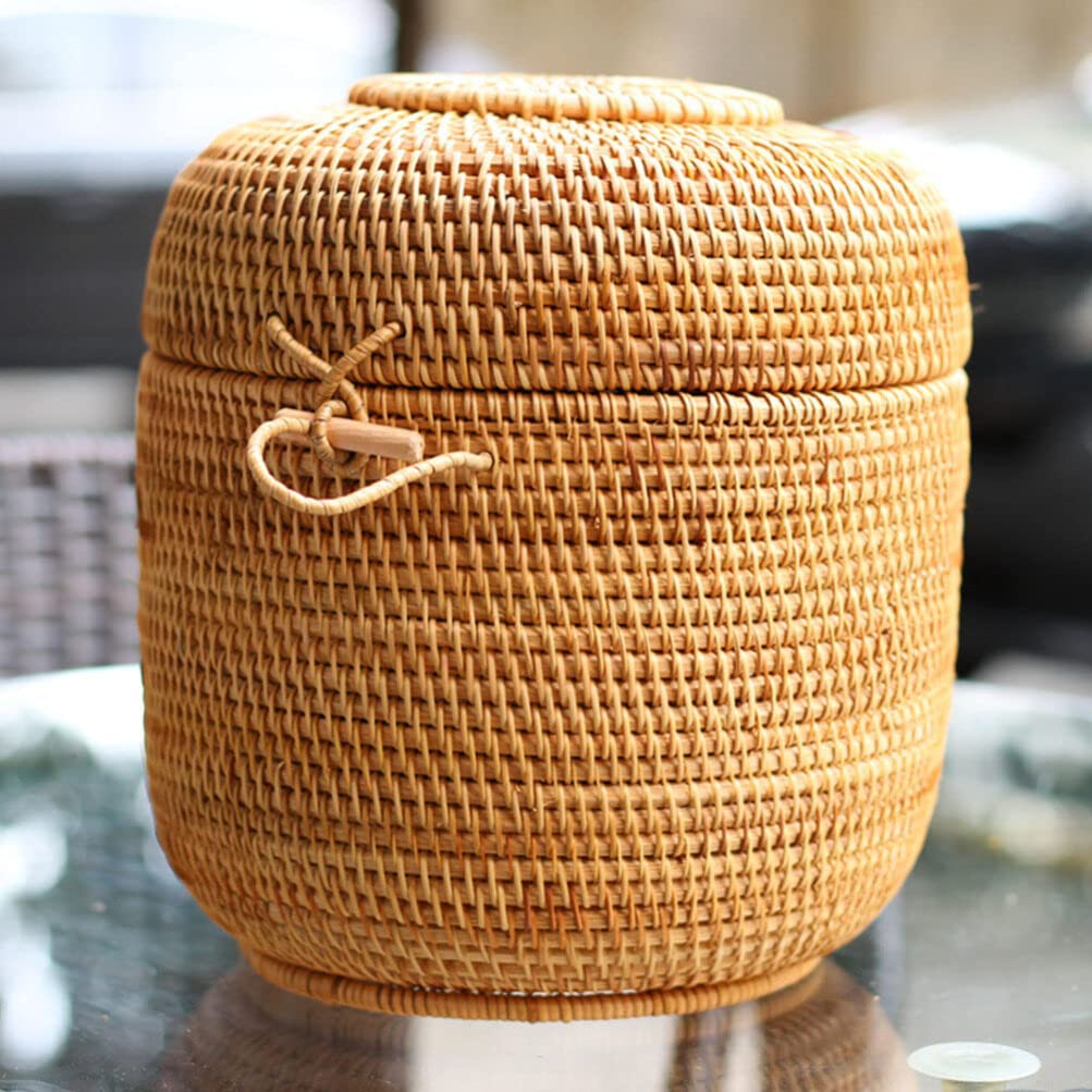 Natural Rattan Storage Basket - Multi-Purpose Woven Organizer for Plants, Toys, Candy, Bread & Tea | Stylish Desk & Home Decor | Eco-Friendly White Rattan Bin for Living Room, Kitchen & Office