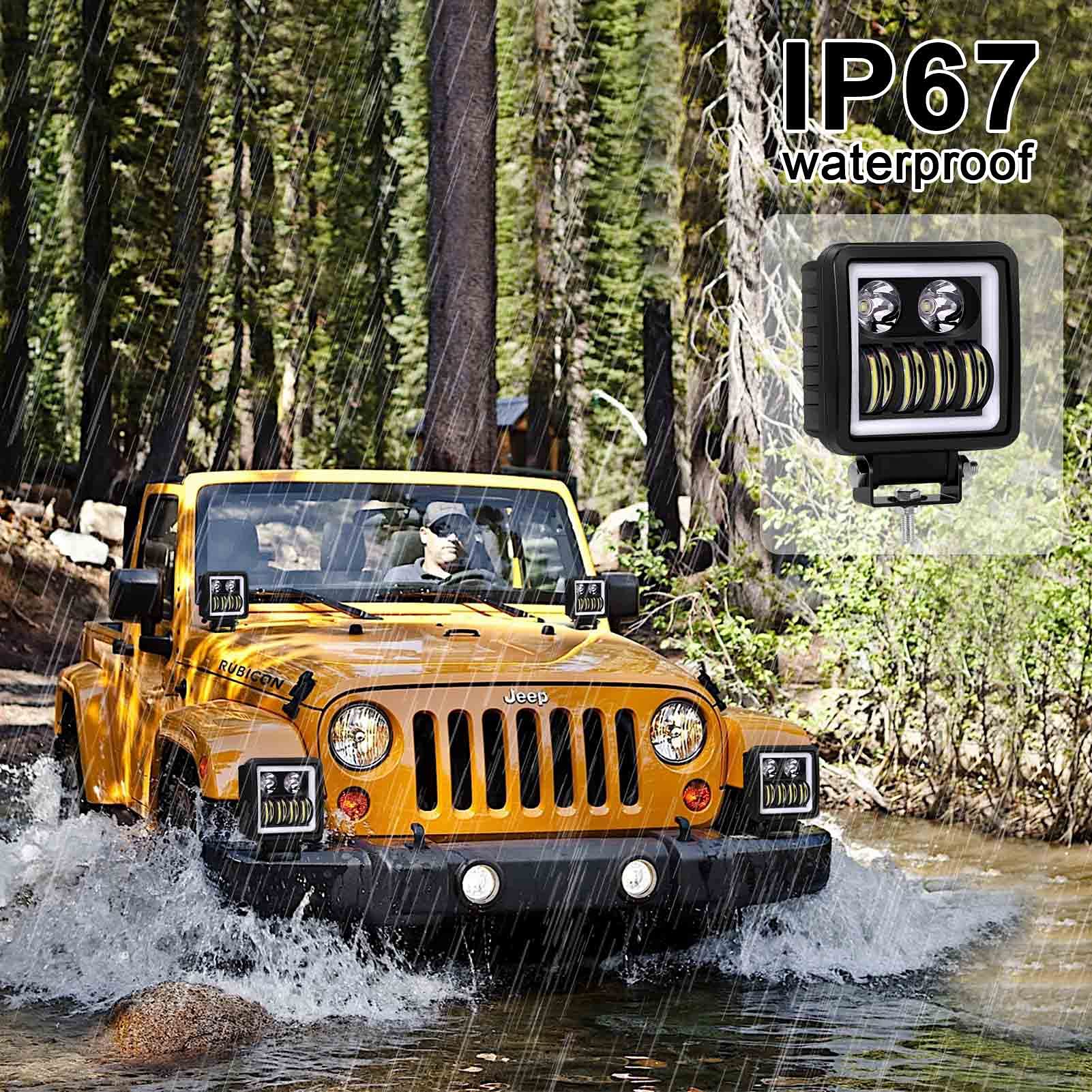 Kawell 50W LED Fog Lights - Waterproof IP67 Floodlight Spotlight Work Light Pods for Motorcycle, ATV, UTV, 4X4, Truck, Tractor & Boat - Perfect for Off-Road Driving, Night Work & Outdoor Adventures