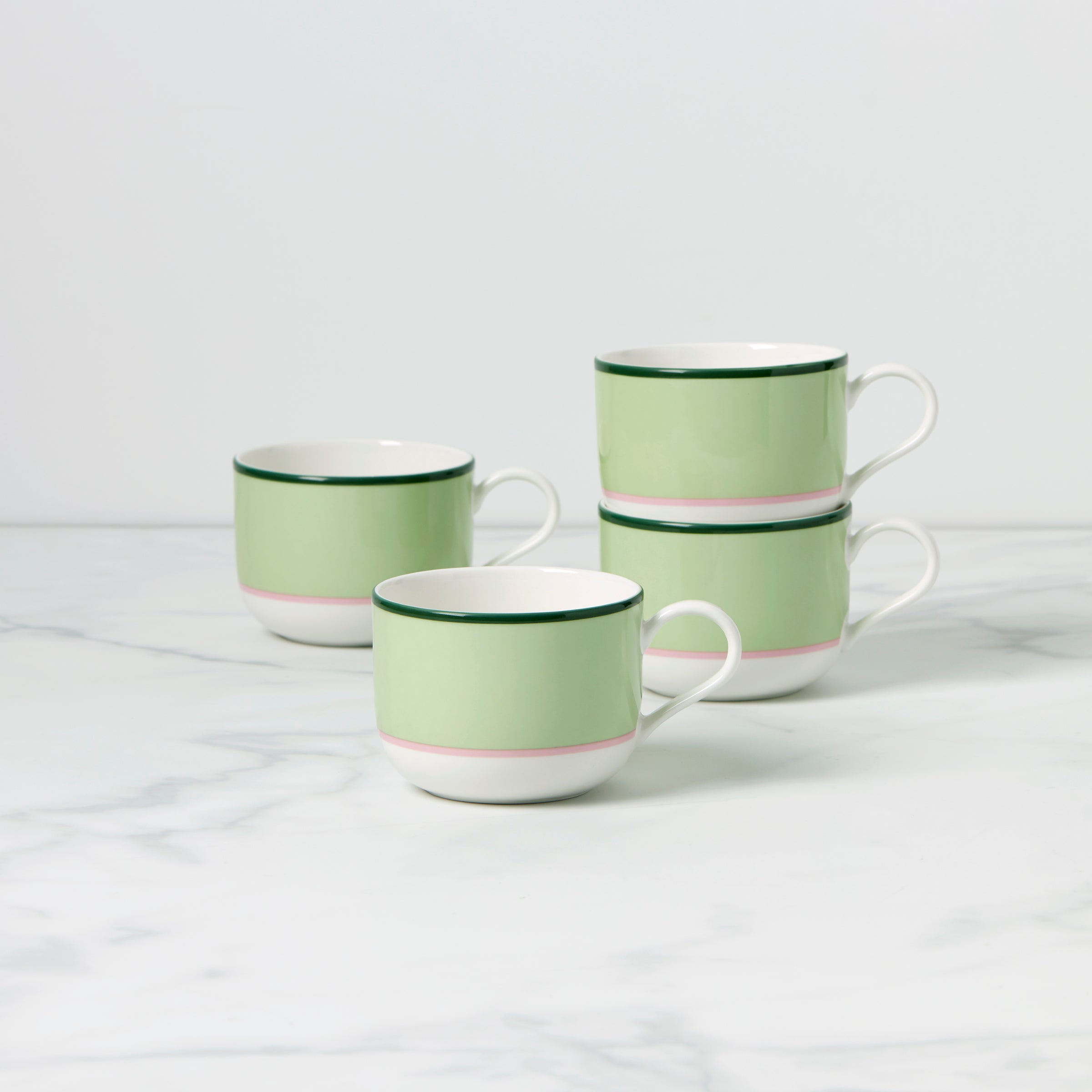 Make It Pop Mugs Set of 4 - Colorful Green & Pink Ceramic Coffee Cups for Home, Office, or Gift Giving