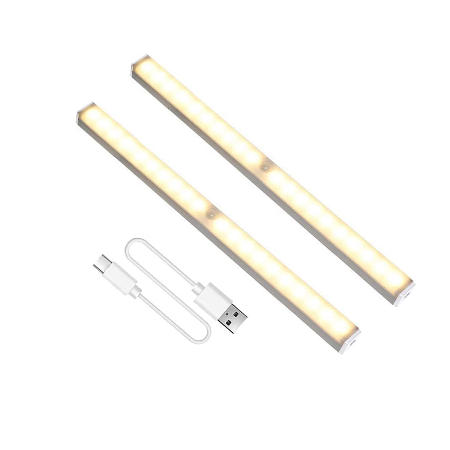 14 LED Motion Sensor Light Indoor - USB Dimmable Closet Light, Under Cabinet Lighting with Magnetic Base - Stick-On Anywhere Night Light for Wardrobe, Stairs, Bedroom, Hallway & Kitchen (2 Pack, Warm White) - Perfect for Dark Spaces, Safety Lighting & Energy-Efficient Home Use