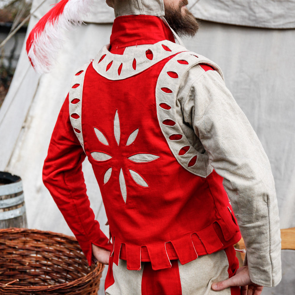 Landsknecht Vest Imperialis - Red/Natural Renaissance Costume for Historical Reenactment & LARP Events