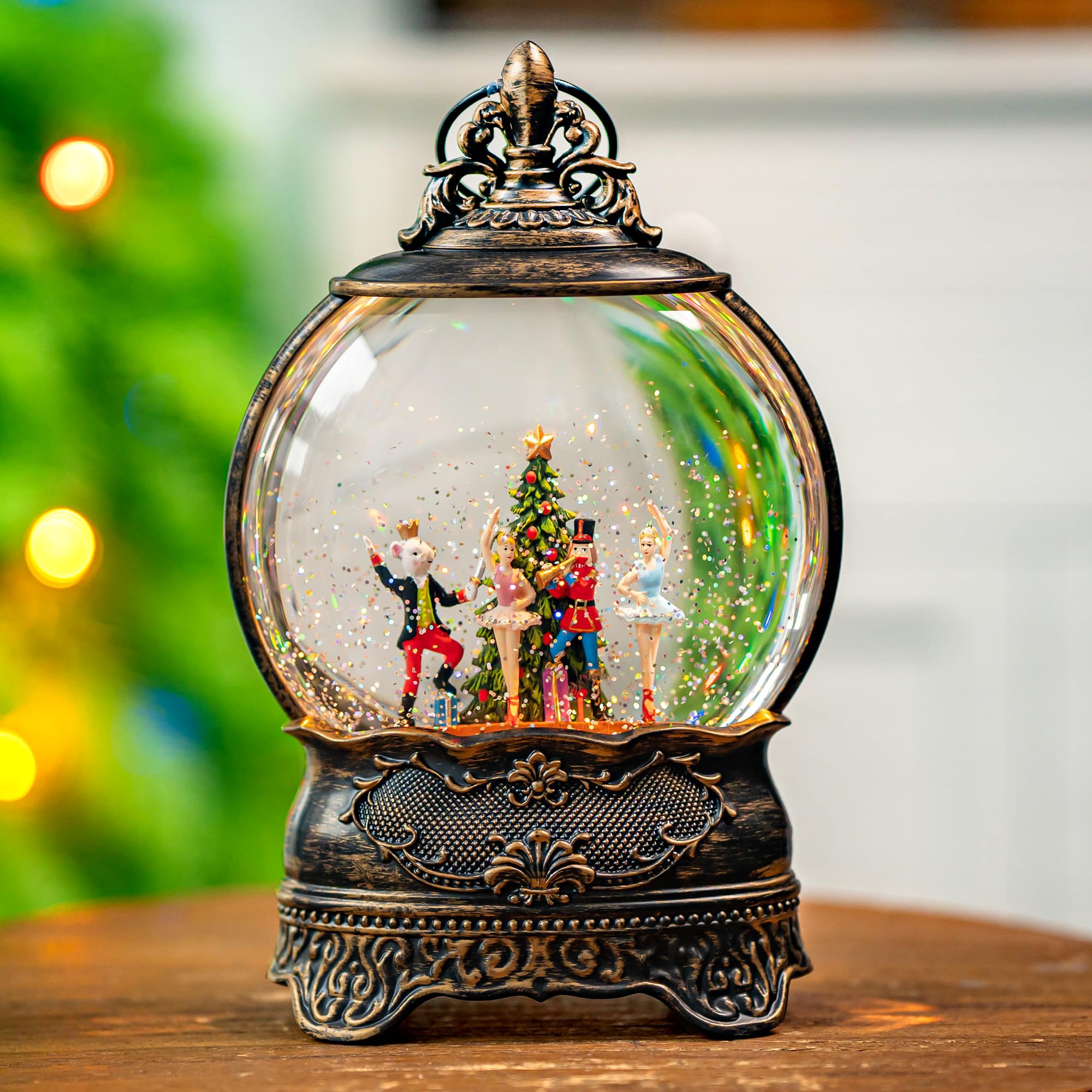 Christmas Snow Globe Lantern with Music - 6H Timer, USB/Battery Operated LED Lighted Decoration Featuring Walnut Soldier - Perfect for Holiday Home Decor, Festive Gift Giving & Winter Wonderland Displays