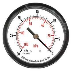 4FLZ2 Vacuum Gauge 1-1/2 Inch 30 In Hg Back Mount - Industrial HVAC & Automotive Vacuum Testing Tool for Refrigeration, AC Systems & Engine Diagnostics