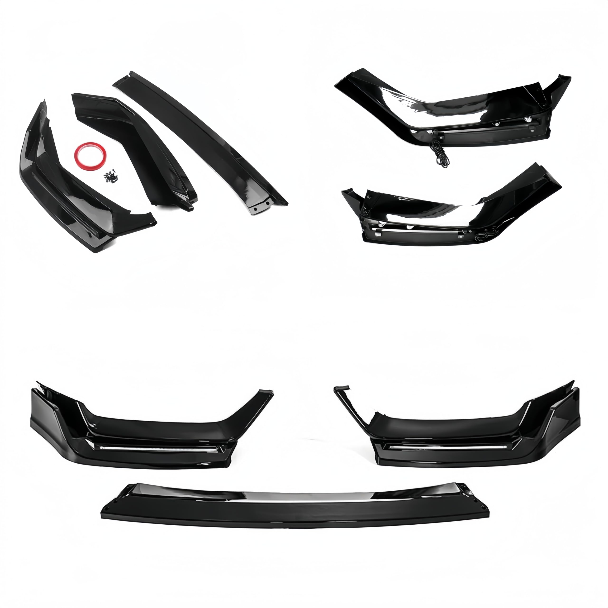 Glossy Black Front Bumper Lip Splitter with LED Daytime Running Lights for 2017-2021 Honda Civic Hatchback & Si | Lower Chin Protection & Air Dam Spoiler | Perfect for Street Racing & Car Customization