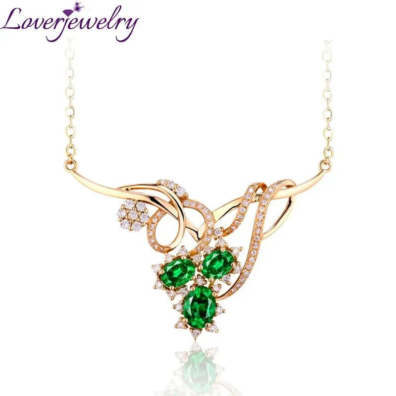 LOVERJEWELRY 18K Yellow Gold Emerald & Diamond Pendant Necklace for Women - Elegant Queen Style Angel Charm Jewelry - Perfect for Weddings, Anniversaries & Special Occasions