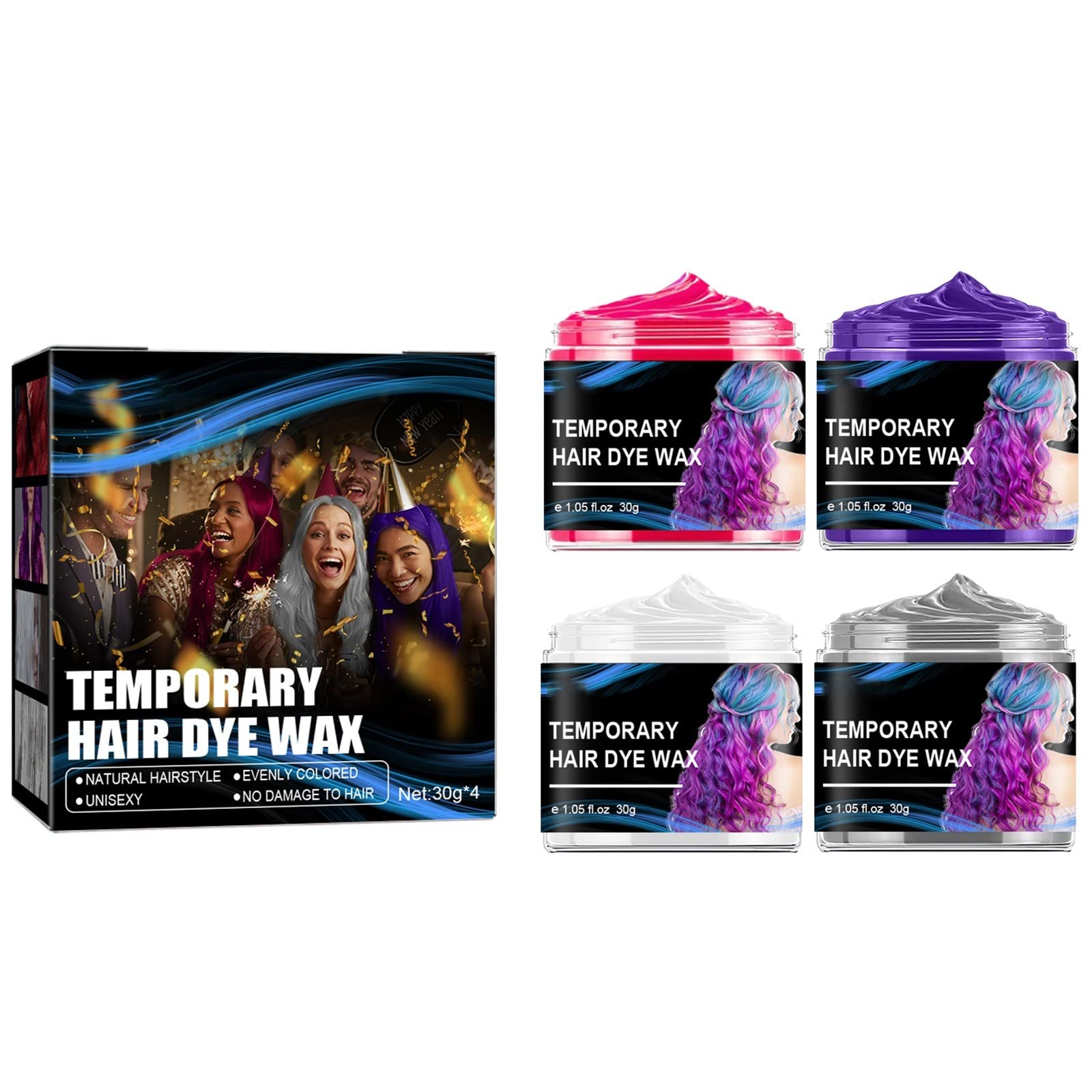 LEKODE 4 Pack Hair Wax Set - Temporary Styling Wax for Men, Women & Kids - Natural DIY Hair Styling Wax for Birthday Parties, Cosplay, Halloween & Children's Day - Fun & Effective Hair Care Product (Style A, One Size) - Perfect for Costume Events, School Plays & Themed Parties