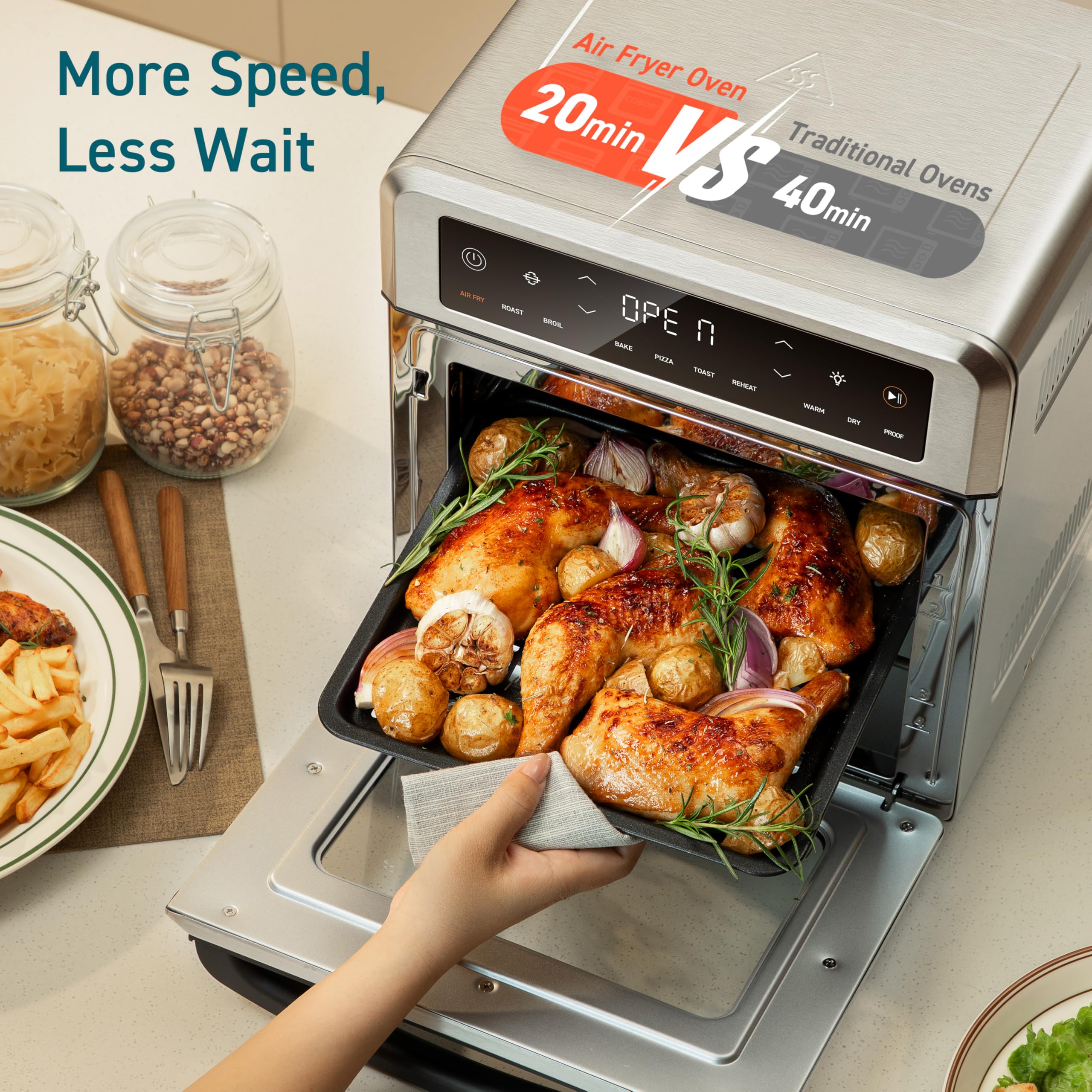 COSORI 11-in-1 Air Fryer Oven Toaster Combo, 13Qt Compact Countertop Convection Oven with Rotisserie, Bake, Roast, Toast & Reheat Functions - Includes Recipe Book & 6 Accessories - Perfect for Small Kitchens, Dorms, RVs & Healthy Cooking