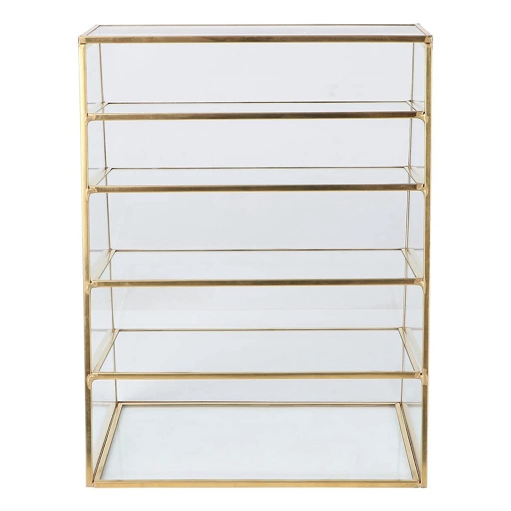 Walnut Metal Makeup Organizer - 3-Tier Lipstick & Jewelry Display Stand with Pressed Powder Holder (18x11x23cm) - Perfect for Vanity, Bathroom & Dressing Table Organization