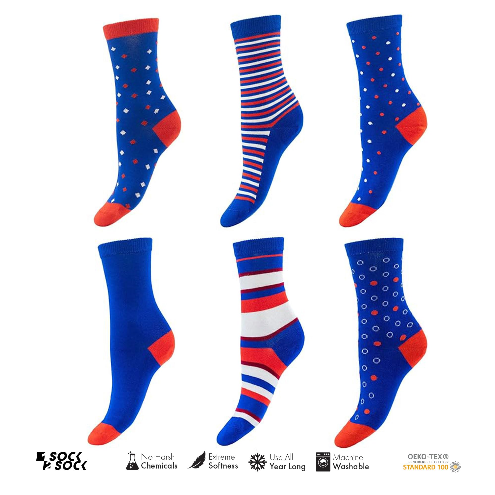 1SOCK2SOCK - Women's 6 Pack Bamboo Crew Socks - Ultra Soft, Breathable & Stylish Casual Socks for Women (US 6-10) - Perfect for Everyday Wear, Workouts & Lounge Comfort