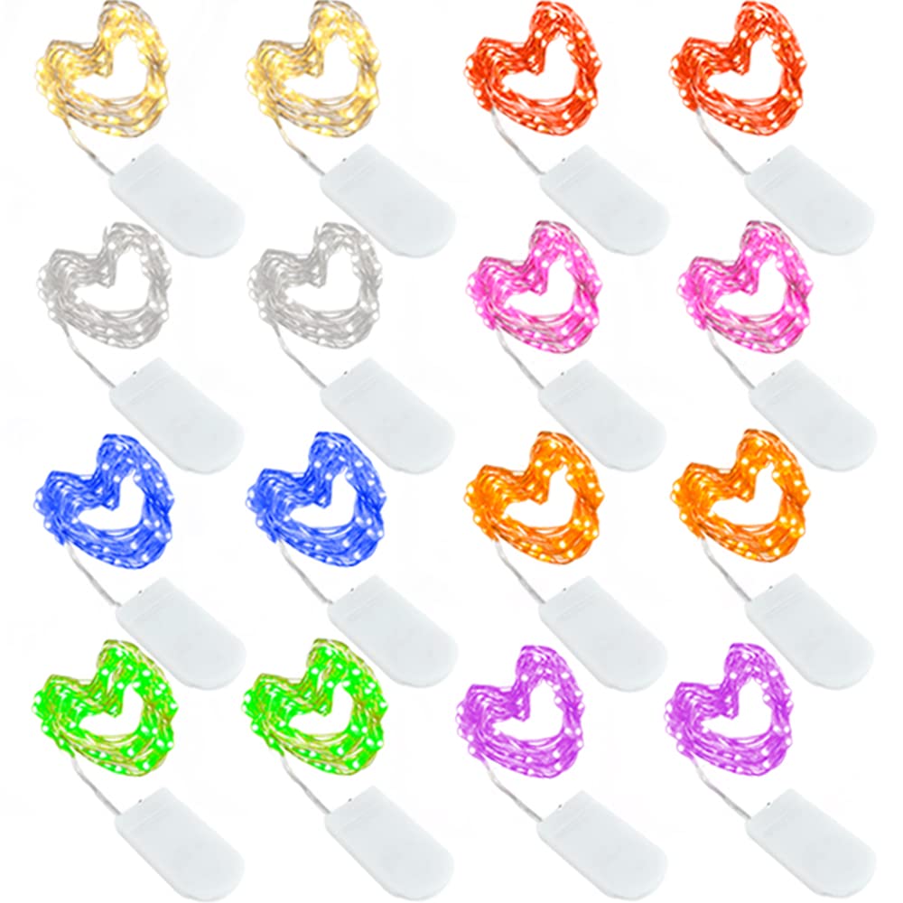 CYLAPEX 16 Pack Multicolor Fairy Lights - Battery Operated Micro LED String Lights with 3.3ft Silver Copper Wire for Christmas, Wedding, Party Decor - Perfect for Bedroom, Garden, and Holiday Decoration