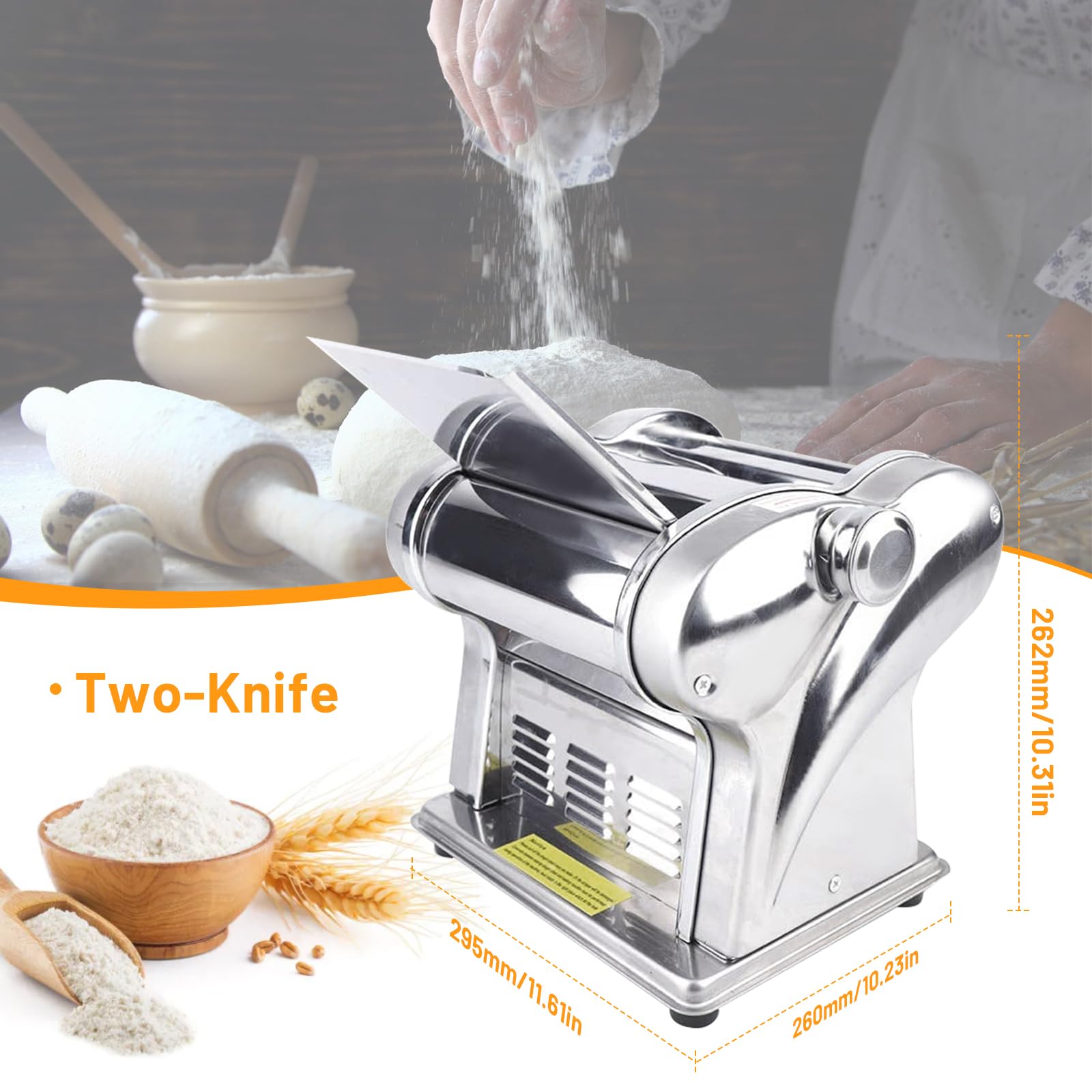 Commercial Electric Dough Sheeter Machine - 110V Stainless Steel Pasta Maker & Noodle Roller for Home & Restaurant Use - Perfect for Making Fresh Pasta, Dumplings, and Pastry Dough