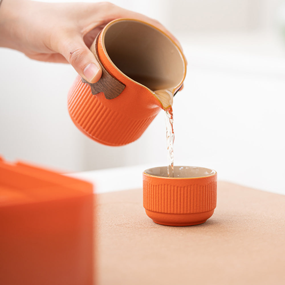 Premium Orange Stoneware Portable Kung Fu Tea Set - Traditional Chinese Gongfu Tea Ceremony Set for Home, Office & Travel - Perfect Gift for Tea Lovers