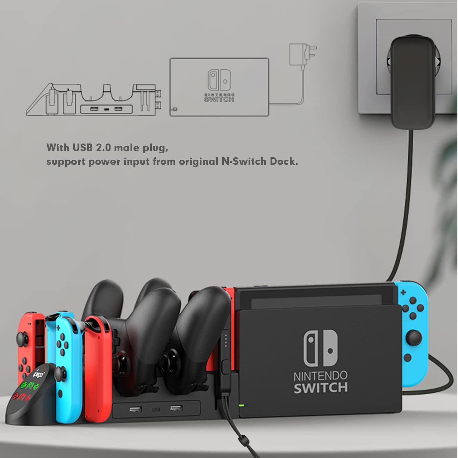 Nintendo Switch Charging Dock with LED Indicator - Fast Charging Station for Joy-Con & Pro Controllers | Perfect for Gaming Setup & Multiplayer Sessions