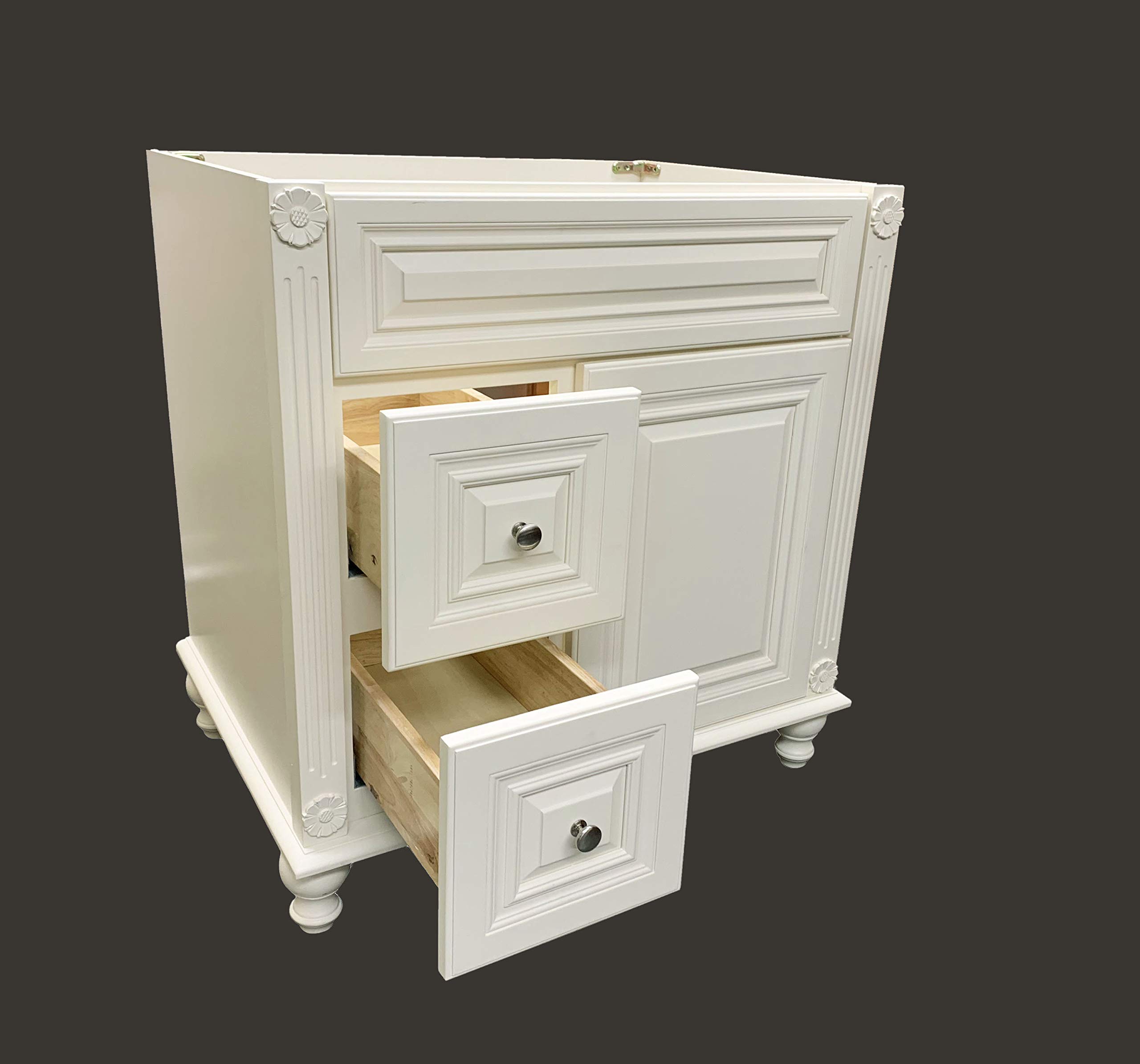 Antique White Solid Wood Single Bathroom Vanity Base Cabinet 30