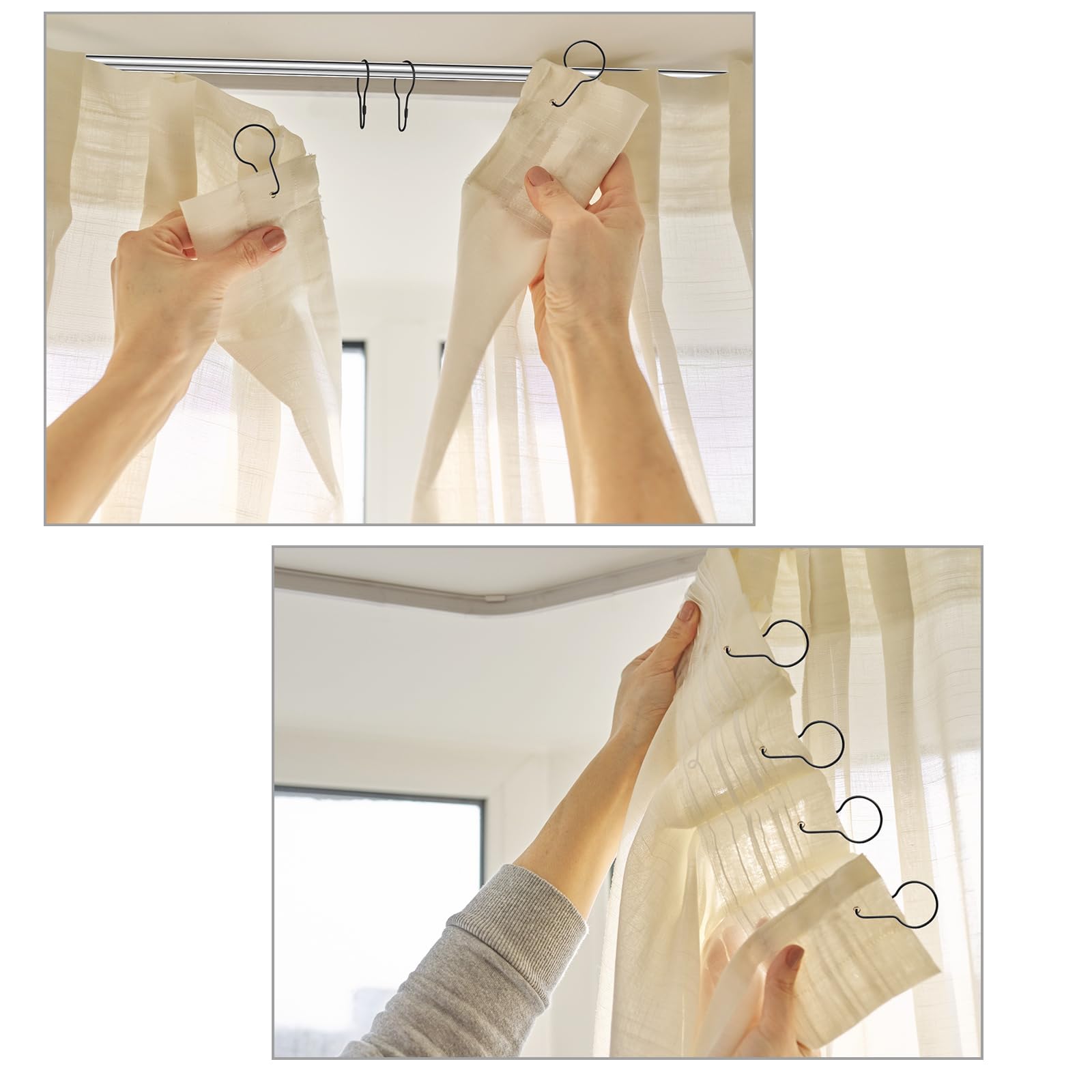 Geetery 150 Pcs Rust-Proof Stainless Steel Shower Curtain Hooks - Reusable Metal Shower Rings for Bathroom, Bedroom & Kitchen - Durable & Multi-Functional Bath Accessories (Black) - Perfect for Home, Hotel & Dorm Decor