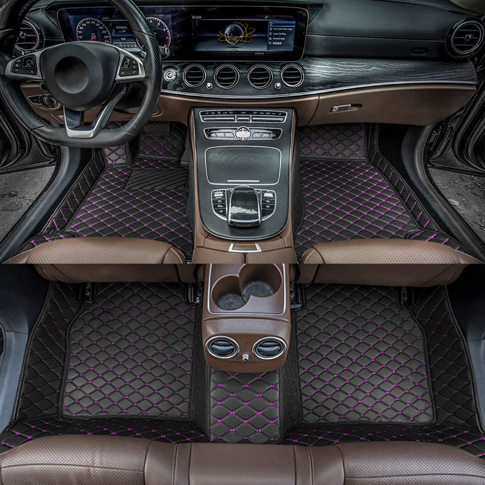 Custom Fit All-Weather Non-Slip Leather Car Floor Mats for Infiniti Q50 2014-2022 - Perfect for Daily Commute, Road Trips & Winter Protection (Select: Q50 2014-2019/Black-Purple)