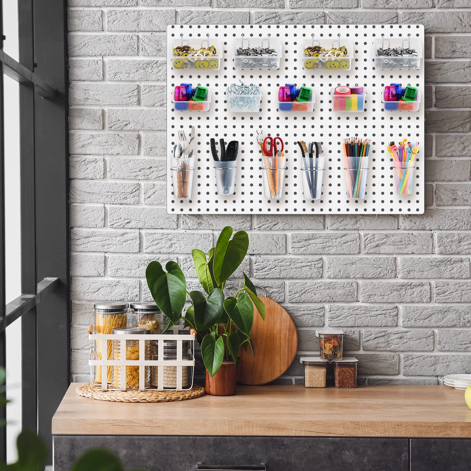 Roowest 60 Pcs Clear Pegboard Organizer Set with Hooks & Bins - Wall Mount Storage Solution for Office, Garage, Craft Room & Workshop Accessories Organization