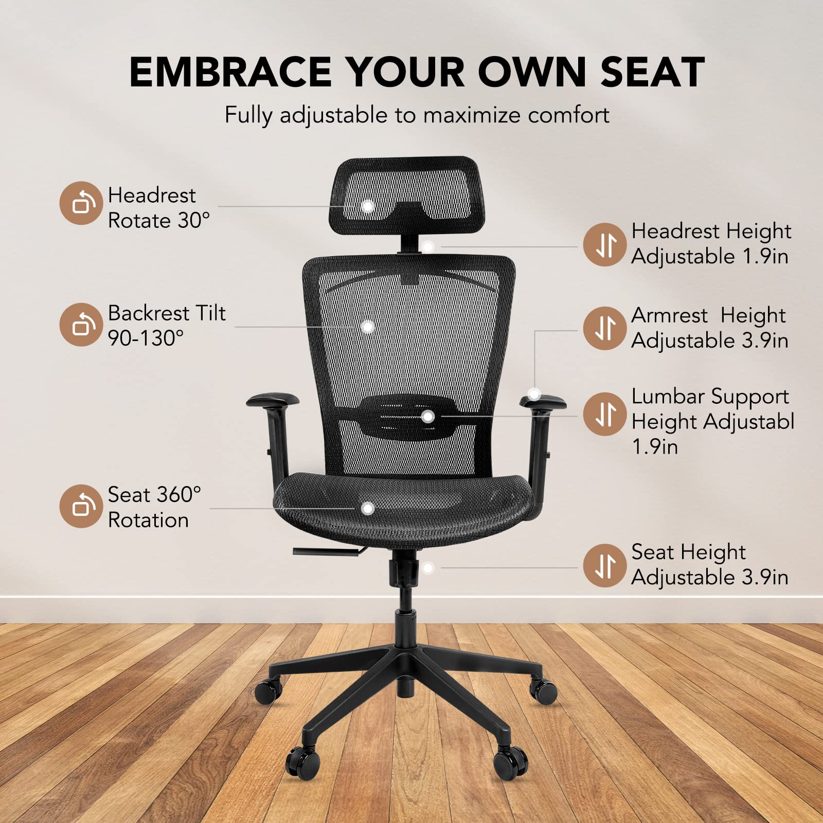 SANODESK OS3 Big and Tall Executive Office Chair - Adjustable Height Ergonomic Mesh Computer Chair with Headrest, Armrest & Lumbar Support - 360° Swivel Gaming Chair for Home Office - Black - Perfect for Long Work Hours, Gaming & Remote Work