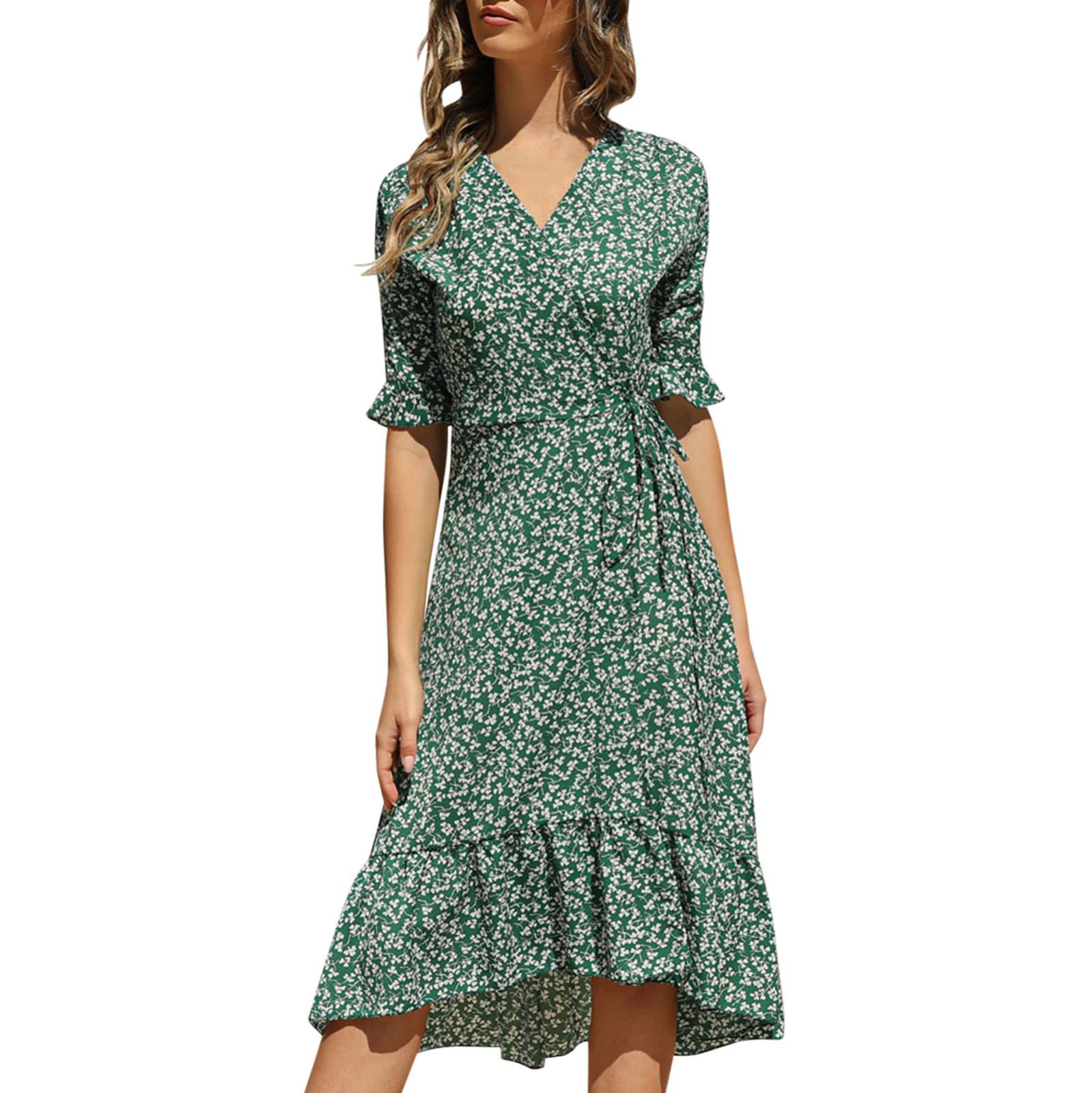 Women's Floral Printed Bohemian V-Neck Casual Dress - Elegant Sexy A-Line Long Dress for Summer, Beach, Party & Date Night