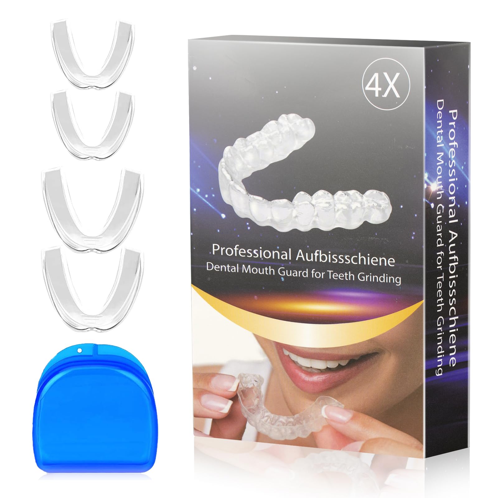 4 Pack BPA Free Dental Night Guard for Teeth Grinding & Clenching - Reusable Mouth Guard for Sleeping, TMJ Relief & Bruxism Protection (Perfect for Nighttime Use & Sports)