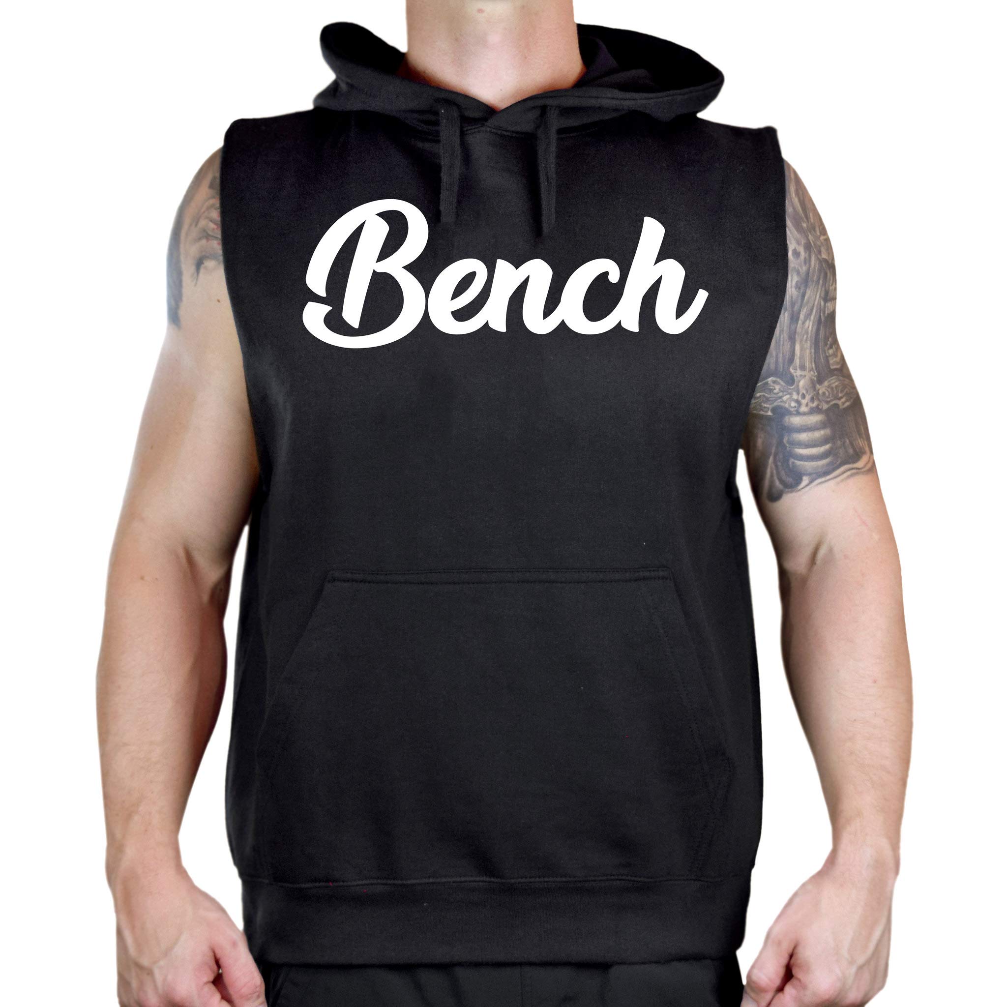 Koyotee Men's Calligraphy Bench V723 Black Sleeveless Vest Hoodie - Stylish Streetwear for Urban Fashion & Casual Outings