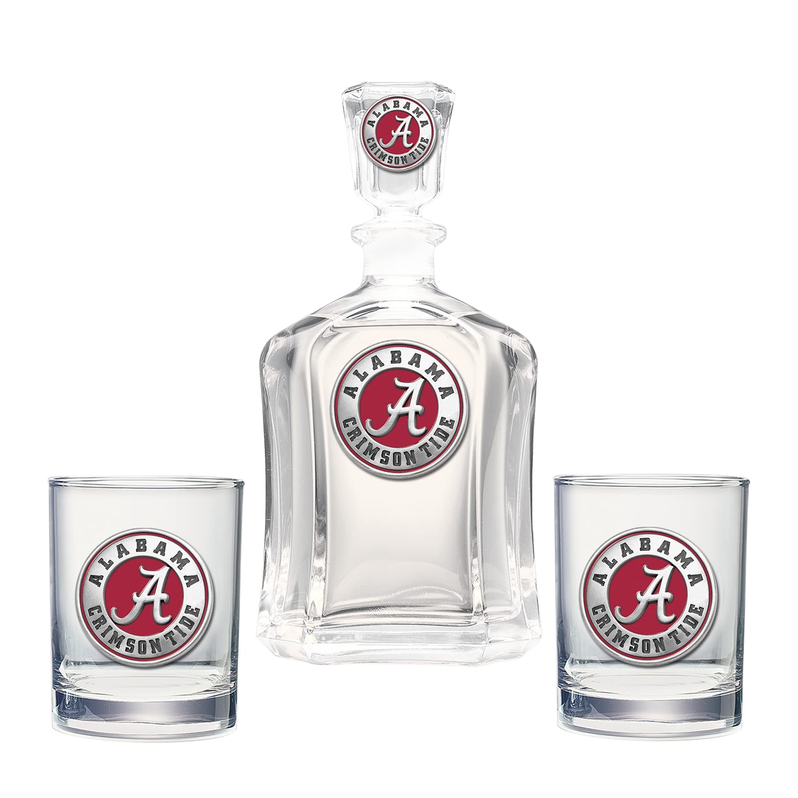 Premium 24oz Alabama Glass Container Set with 2 Matching Water Glasses - Handcrafted Pewter Drinking Glasses for Cocktails, Iced Coffee & Home Bar Accessories