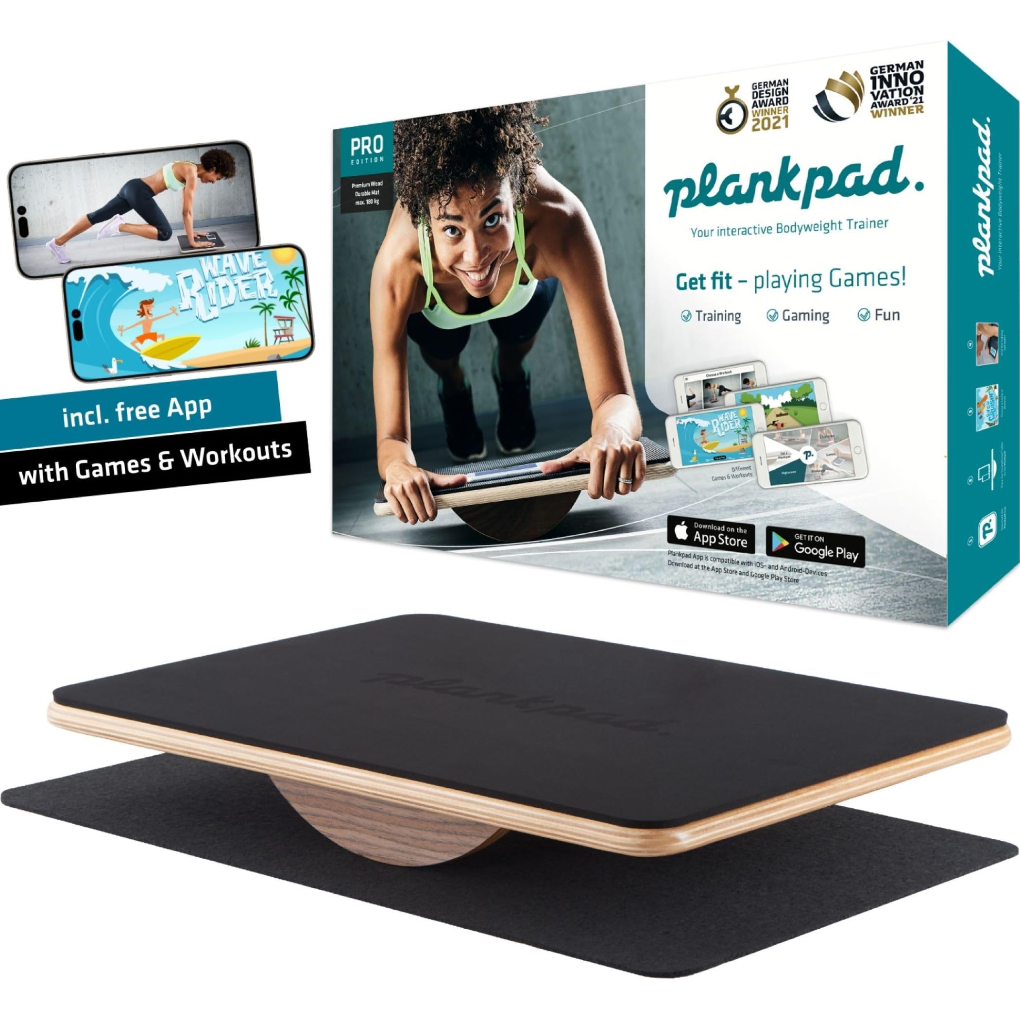 Plankpad PRO - Core Fitness Balance Board with Free iOS/Android App & 10 Interactive Games - Dynamic Abs Workout & Full-Body Training - Only 3 Minutes Daily - Perfect for Home Gym, Office Workouts & Rehabilitation Exercises