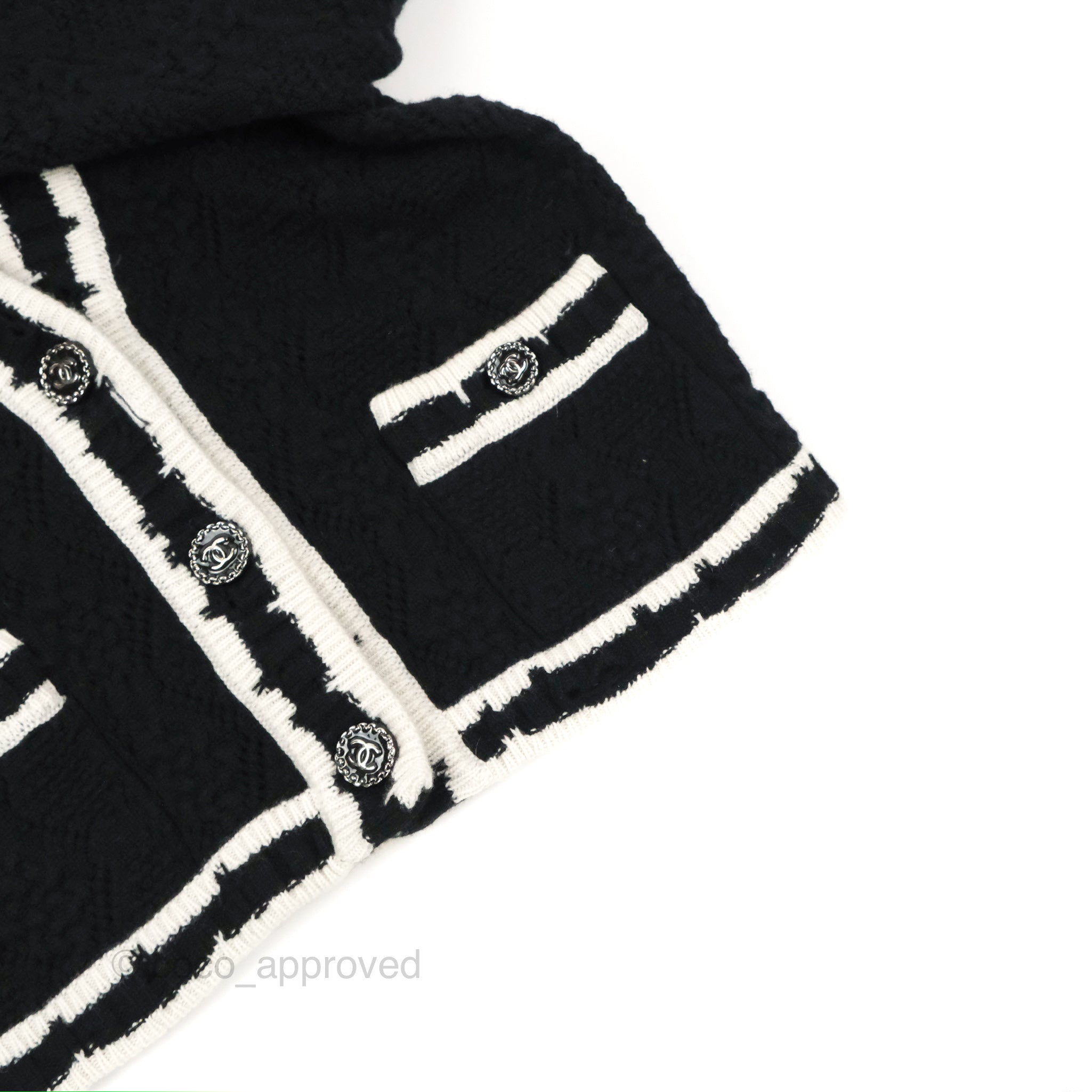 Chanel Black & White Cashmere Cardigan Women's Sweater 22C Collection | Luxury Knitwear for Fall & Winter | Perfect for Office, Dinner Dates & Holiday Parties