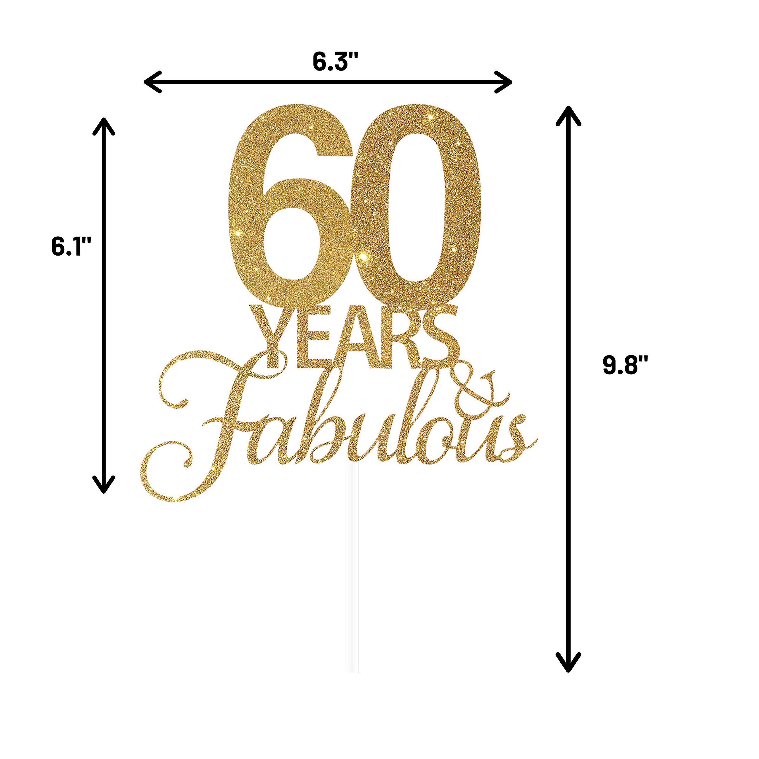 60th Birthday Cake Topper - Gold Glitter Anniversary Decorations for 60 Years Fabulous Celebration | Perfect for Milestone Birthdays, Retirement Parties & Golden Anniversary Cakes