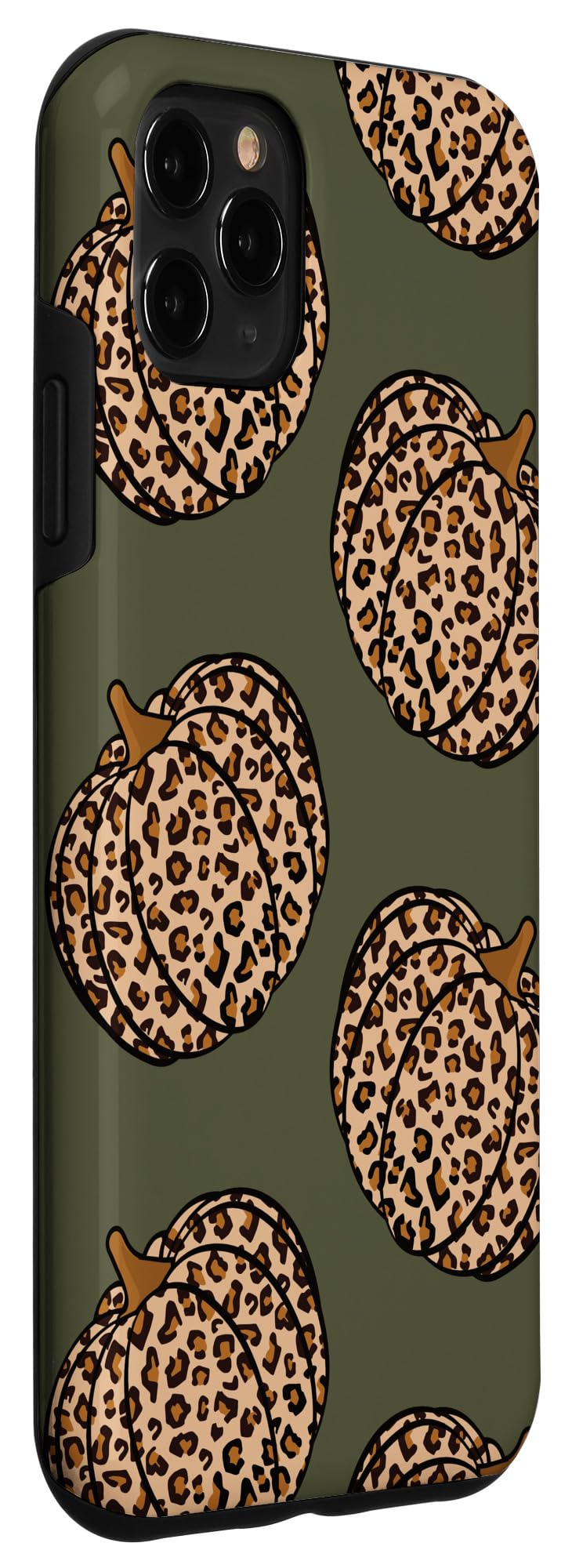 iPhone 11 Pro Max Case - Leopard Pumpkin Print Fall Aesthetic Cover | Olive Green Protective Phone Case for Autumn Style | Perfect for Halloween, Thanksgiving, and Seasonal Outfits