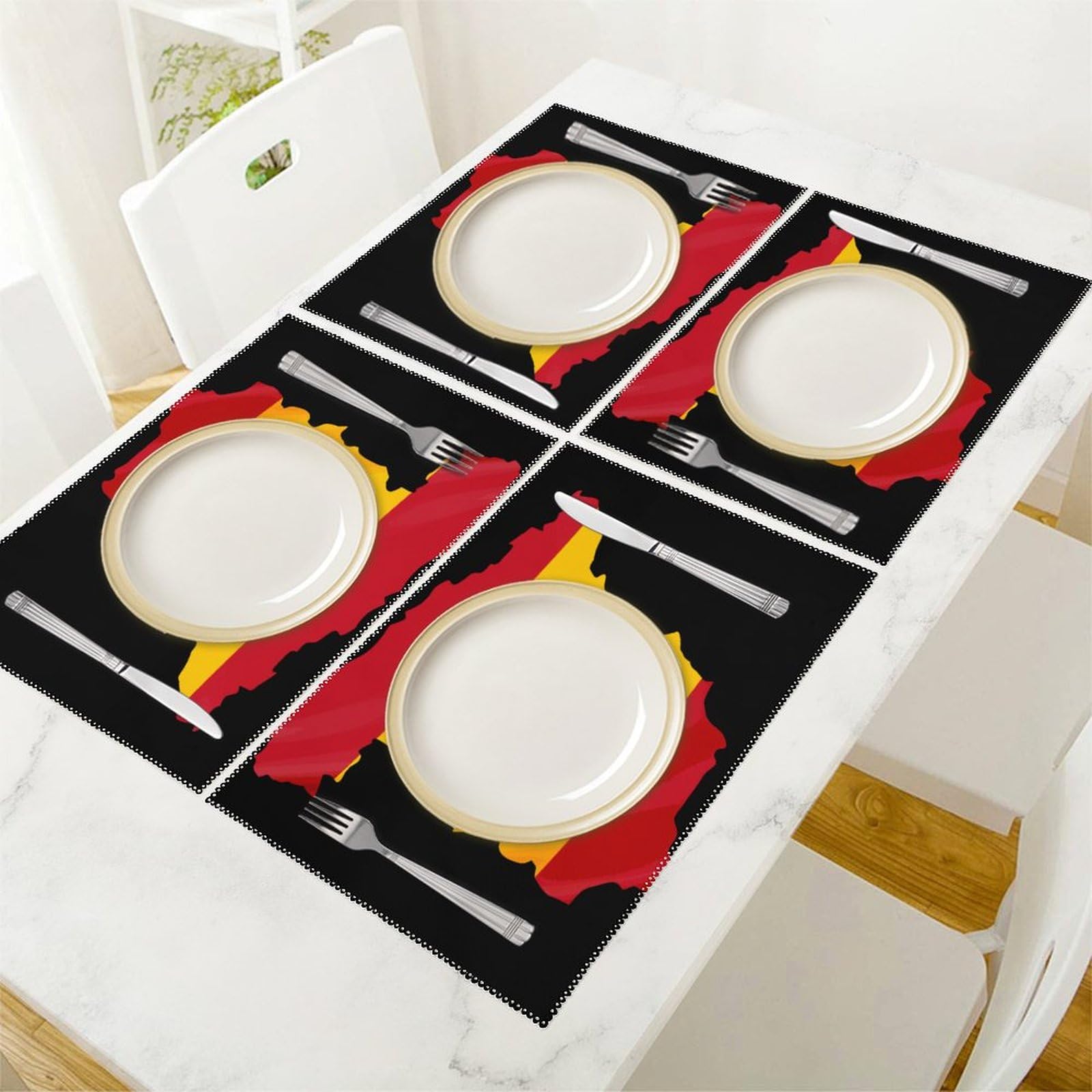 Spain Flag Map Placemats Set of 4 - Washable, Non-Slip & Heat-Resistant Cloth Table Mats for Dining - Perfect for Spanish Themed Parties, Restaurants & Home Decor