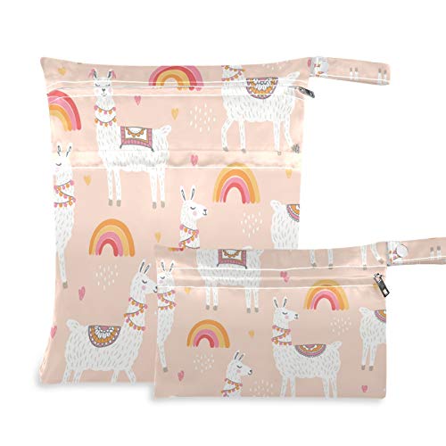 2 Pack Reusable Alpaca Baby Cloth Diaper Wet Dry Bags - Waterproof Travel Storage for Swimsuits, Gym Clothes & Baby Essentials (11.8