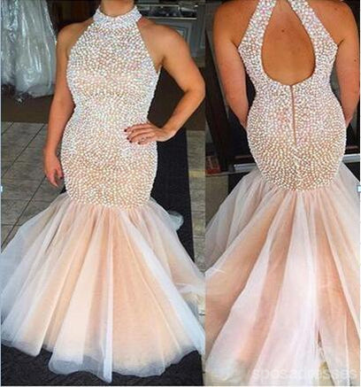 **Elegant 2017 Tulle Mermaid Prom Dress with Pearls – Long Formal Evening Gown for Homecoming, Ball & Special Occasions**