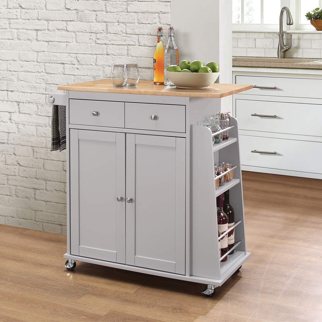 WRJ@ Stainless Steel Serving Cart with Spice Rack, Towel Holder & Storage Drawer - Mobile Kitchen Island for Dining Room, Bar, or Outdoor Entertaining